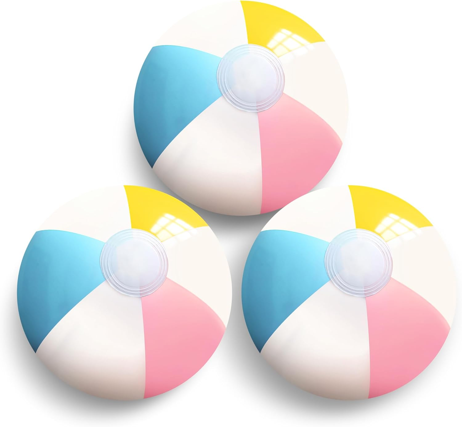 Novelty Place Inflatable Beach Balls - 3 Pack, 12" Diameter, White Panels Alternate with Macaron Colors, Leak-Proof PVC - Summer Beach Pool Party Supplies, Fun Floating Toys for Teenagers, Adults image number 4