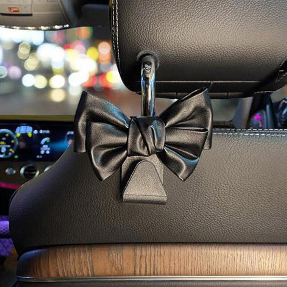 Car Hooks for Purses and Bags,Cute Bow Car Seat Headrest Hooks,Purse Holder for Car,Car Purse Hook Hanger,Cute Bow Car Accessories(Black)