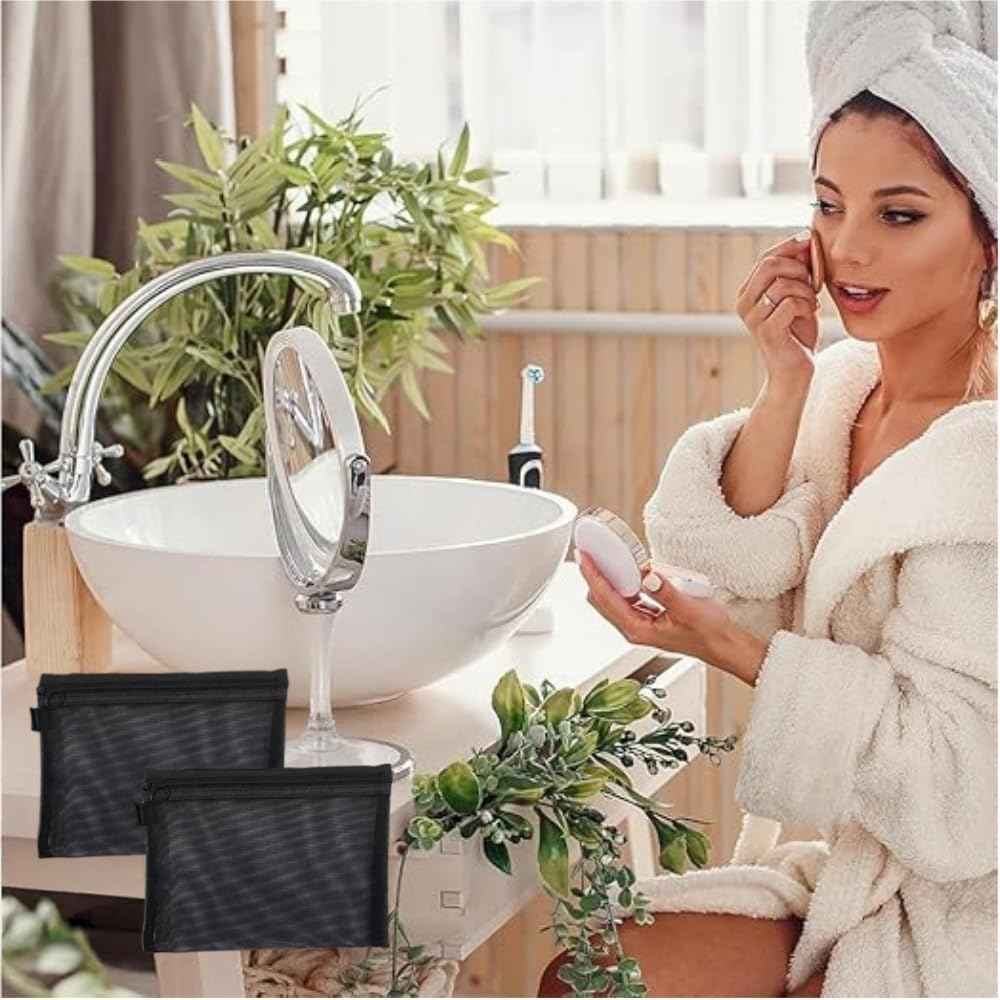 10 Pieces Black Mesh Makeup Bags Mesh Cosmetic Bags, A5-Sized 18.5Cm X 22.5Cm, Multi-Purpose Organizer Bags for Cosmetics, Travel, Office, and School Supplies with Durable, See-Through Design image number 4