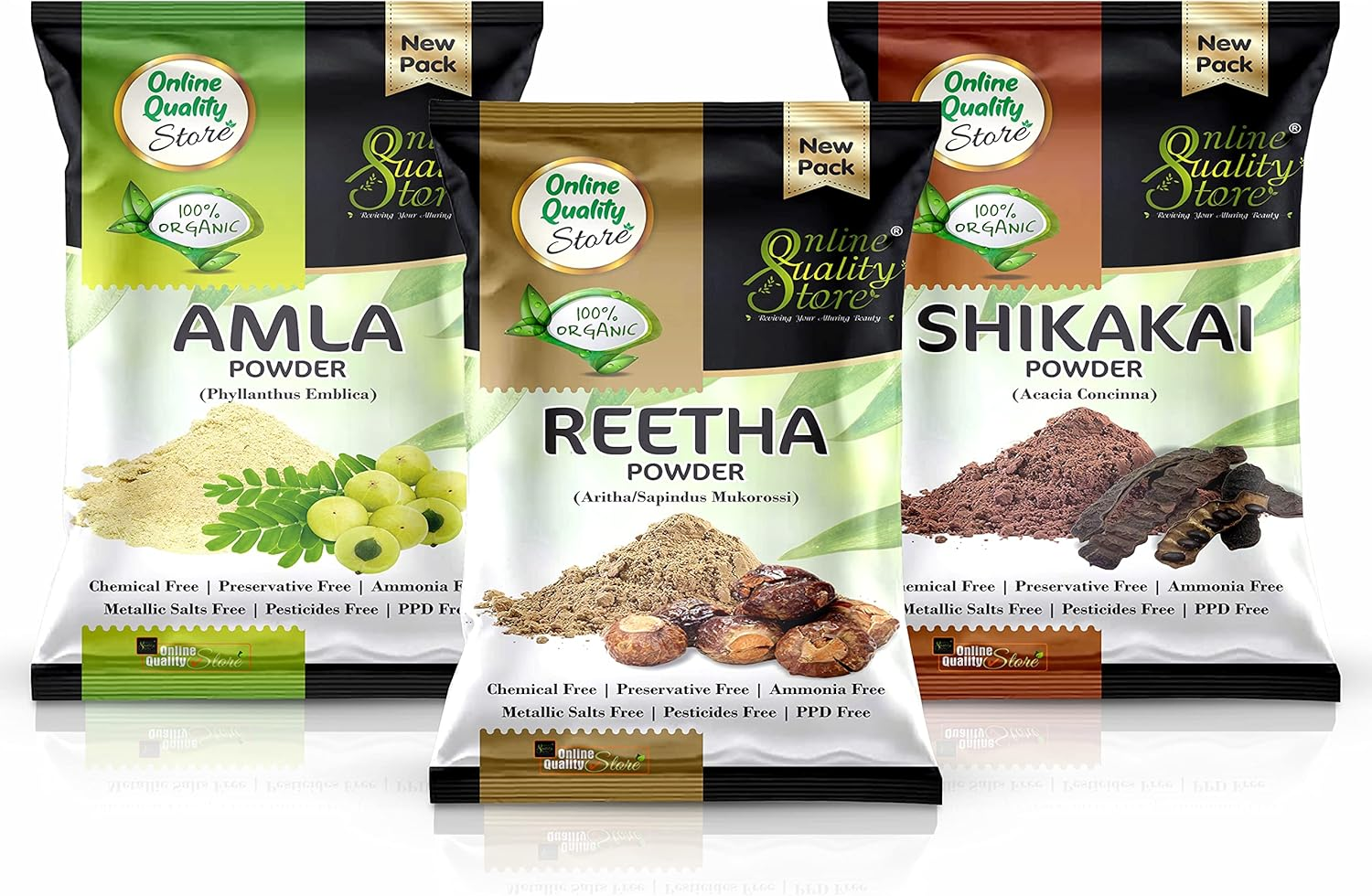Online Quality Store Amla, Reetha, Shikakai Powder Combo Powder Pack for Hair |Hair Care Products |Reetha Amla Shikakai Combo Powder(Pack of 3,Total 380G Pack) image number 2