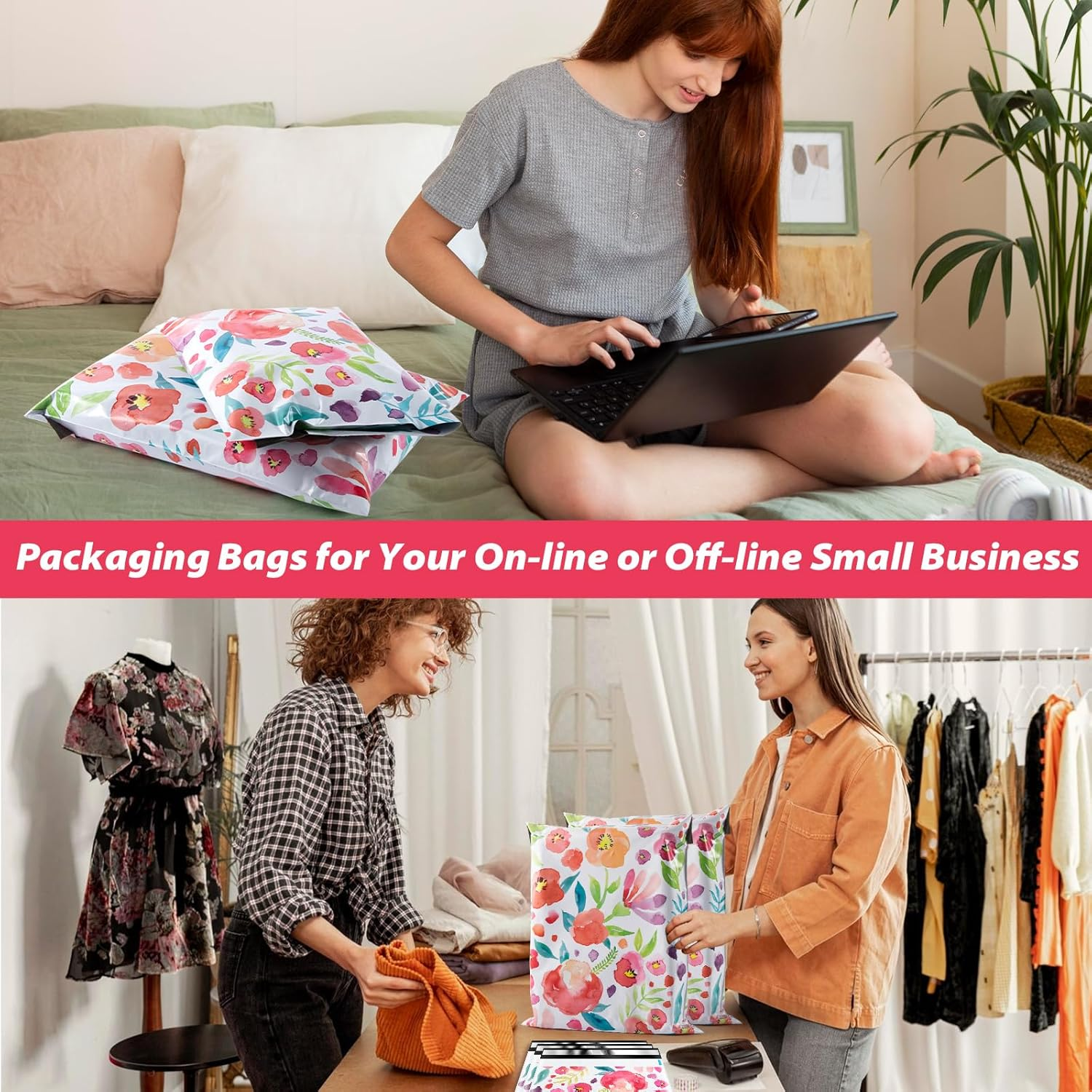 Oududianzi 100PCS Large Poly Mailers, 10X13 Inch Shipping Bags, Fashion Envelopes, Plastic Packaging Mailing Bags, Self-Seal Poly Mailers for Small Business, Clothing - Floral image number 6