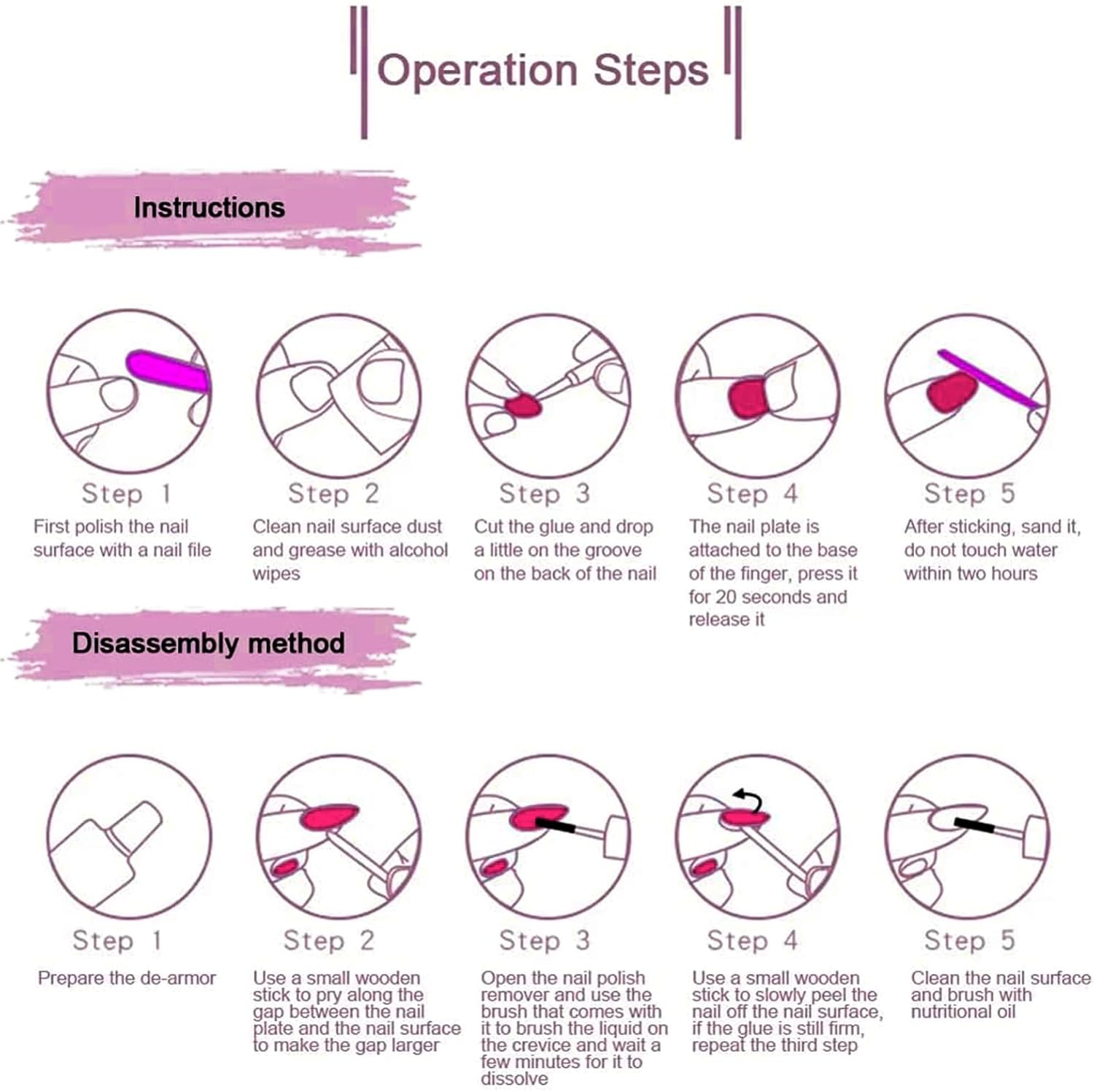 Qioon 24 Pcs Medium Almond Press-On Nails, French Gradient Light Purple Fake Nails with Rhinestones, Stick-On False Fingernails with Adhesive Tabs for Women and Girls image number 1