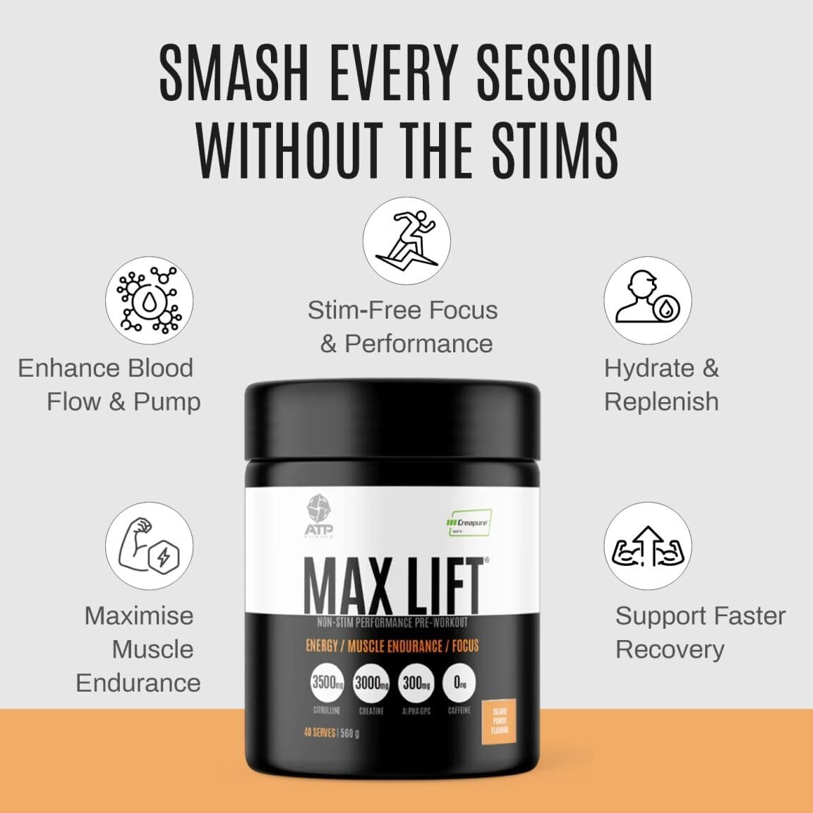ATP Science Max Lift Preworkout Powder, Enriched with Creatine, Electrolytes, Amino Acids and More, Enhances Blood Flow, Boosts Performance, Maximises Muscle Endurance, Flavour - Island Punch, 560G image number 5