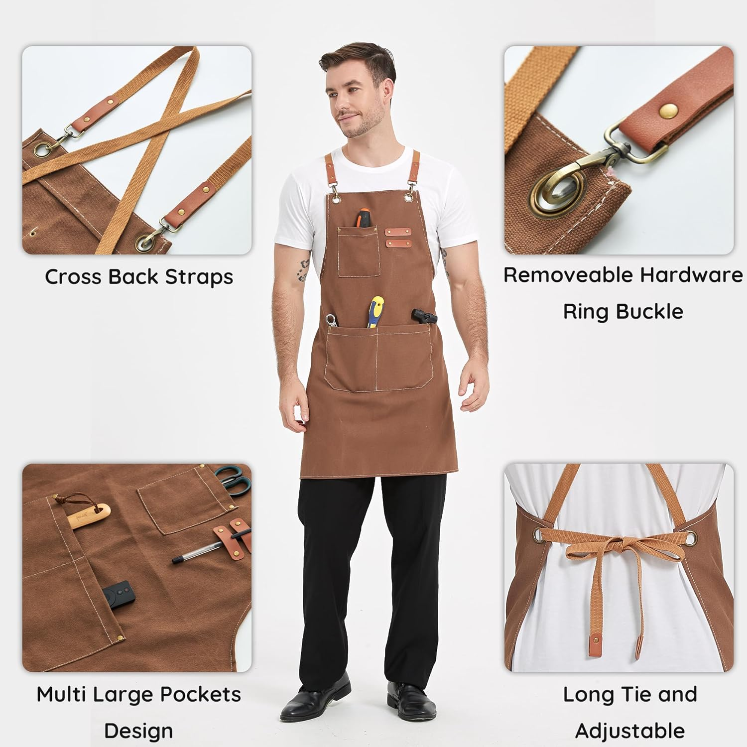 Canvas Aprons, Work Aprons for Men Women, Adjustable Chef Aprons with 3 Pockets, Apron for Servers Kitchen Artist Painting image number 1