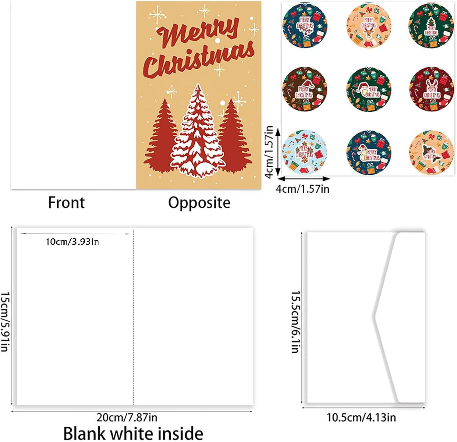 12 Set Christmas Holiday Greeting Card Set, 7.87X5.9 Inch, 12 Assorted Custom Illustrative Designs, Blank Inside, By, Complete with Envelopes and Sticker (Style C) image number 5