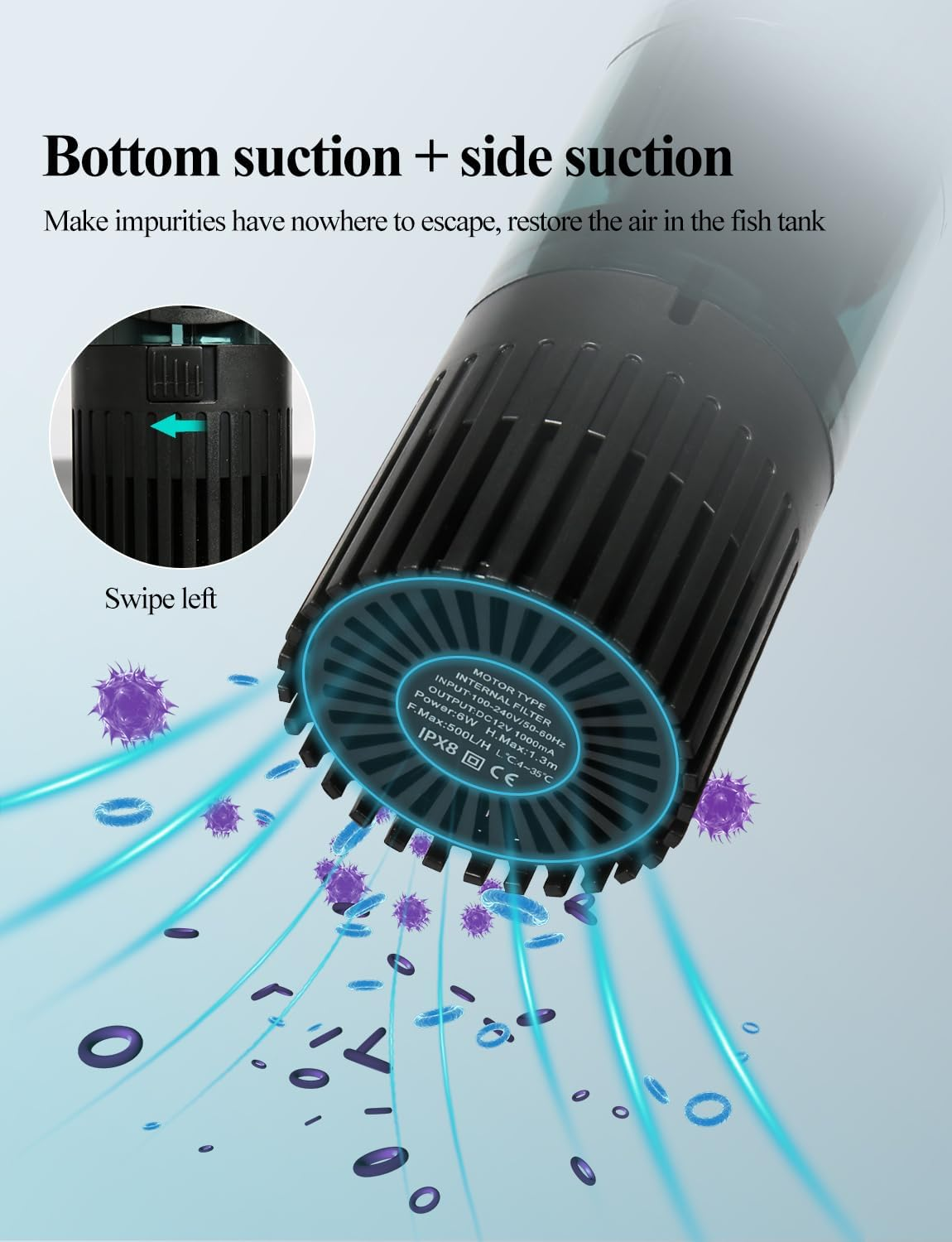 Boxtech Aquarium Filter, Multifunction Aquarium Filter, USB 1W Adjustable Aquarium Filter for Fish Tank 10-30Gal image number 3