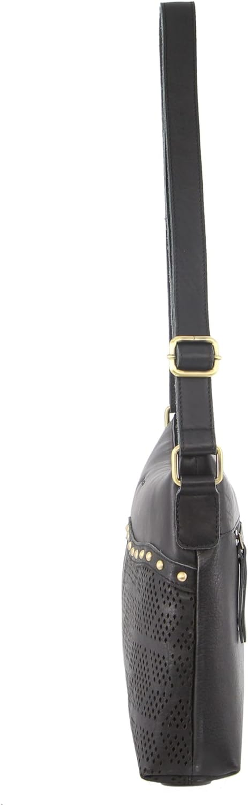 Pierre Cardin Womens Leather Perforated Cross-Body Bag with Stud Detailing - Black image number 2