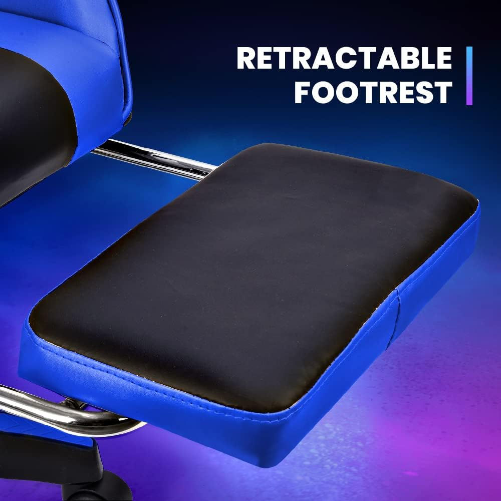 Furb Gaming Chair with 2-Point Massage Lumbar Cushion and Footrest, Ergonomic Executive Office Chair PU Leather Computer Chair with Adjustable Headrest and 135&deg;Recline, Black+Blue image number 1