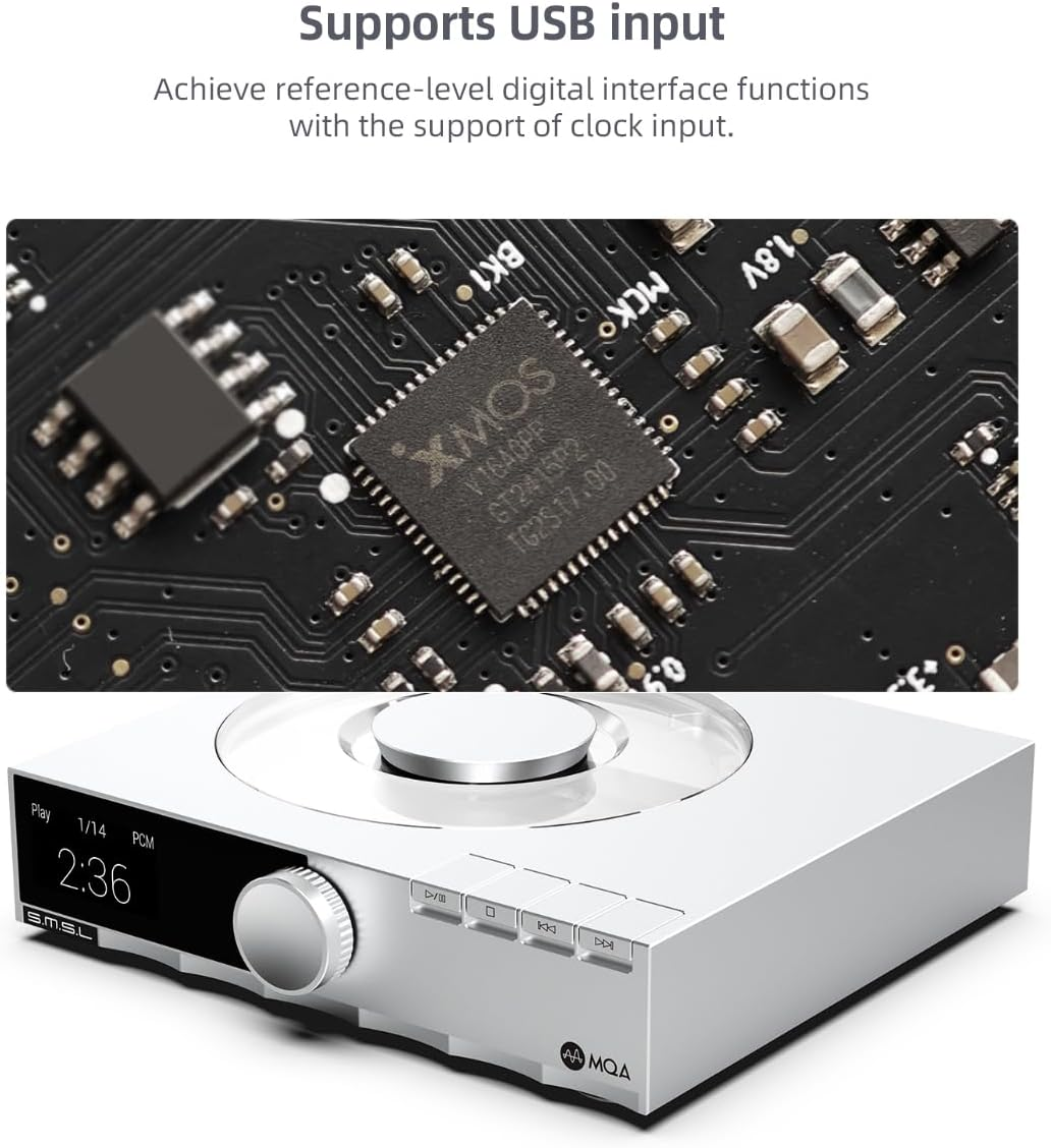 SMSL PL200T CD Player for Home, Usb/Clock Input Optical/Coaxial/Iis/Aes/Ebu Output Hifi MQA-CD Transport 32Bit/768Khz DSD512 P.A.S.S. System Desktop Audo Player image number 6