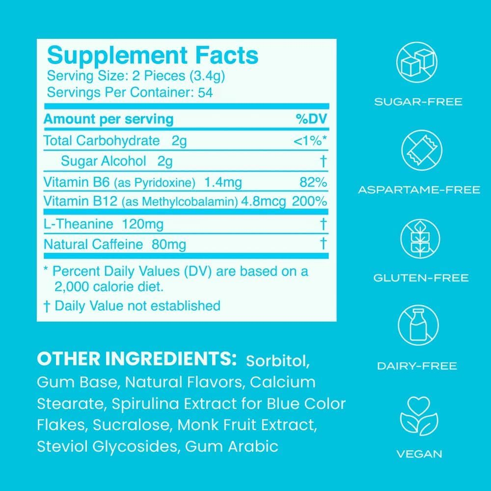 Neurogum Energy Caffeine Gum (108 Pieces) - Sugar Free with L-Theanine + Natural Caffeine + Vitamin B12 & B6 - Nootropic Energy & Focus Supplement for Women & Men - Keto & Vegan, Peppermint Flavor image number 1