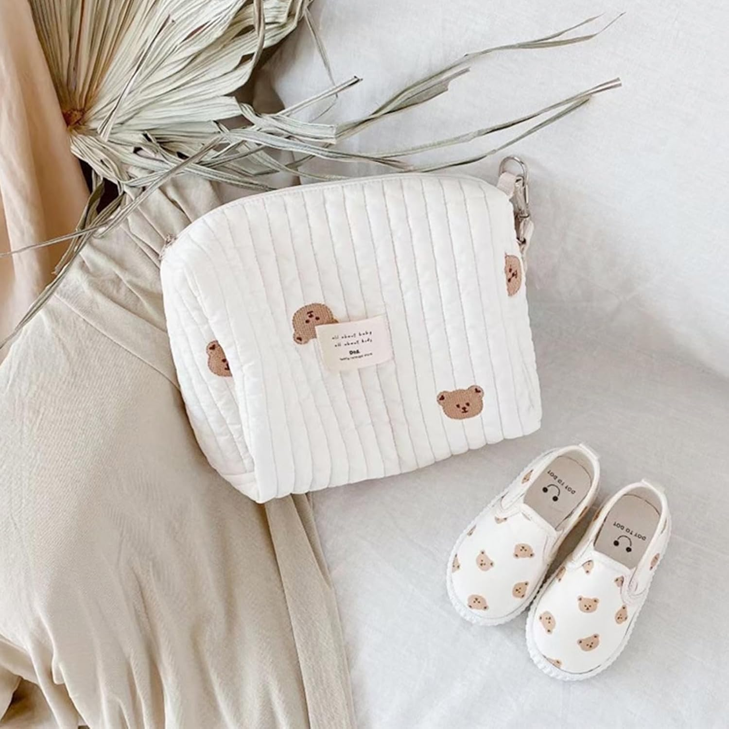 Diaper Bag - Cute Cotton Diaper Bag Organizing Pouches | Cotton Zipper Carry Purse with Hook Small Embroidered Mommy Pouches for Wipes Bottle Pacifier - C: Tulip image number 6