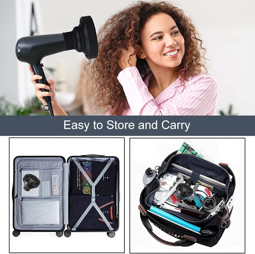Hair Diffuser, Diffuser Hair Dryer, Diffuser Hair Dryer Attachment, with Silicone Adapter, Foldable Hair Dryer Diffuser Attachment for Curly or Wavy Hair Styling, Black