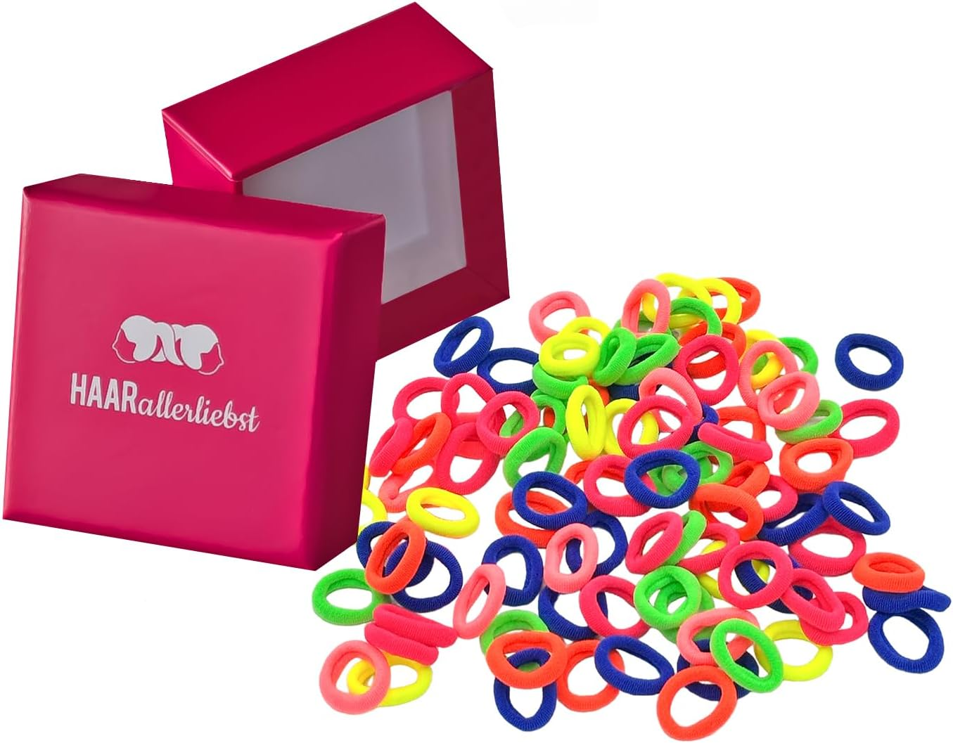 Haarallerliebst&reg; Pack of 100 Colourful 20 Mm Small Hair Bobbles for Girls &ndash; Mini Baby Scrunchies with Storage Box &ndash; Ideal Hair Scrunchie Hair Accessories for Children Women &ndash; Elastic Soft image number 1