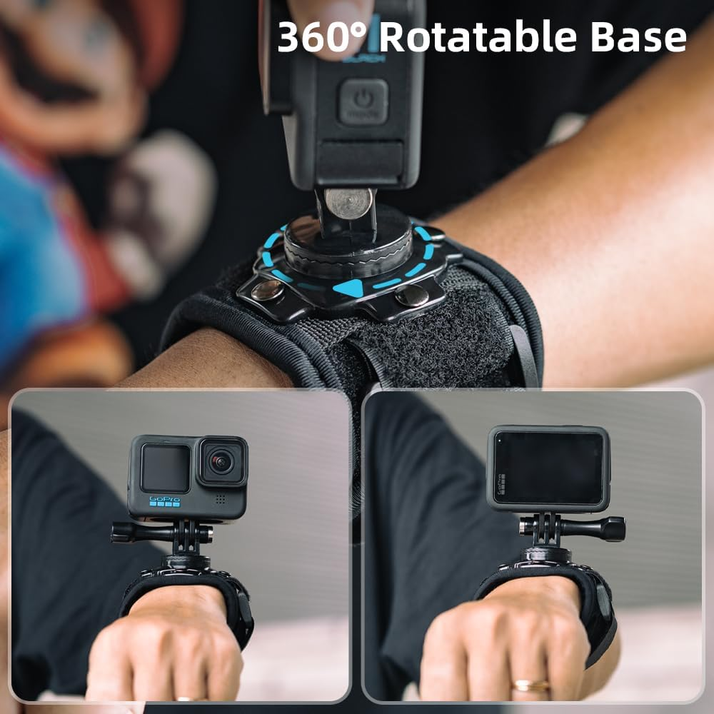 SUREWO Wrist Strap Mount Compatible with Gopro Hero 12/11/10/9/8/7//6/5 Black,Dji Osmo Action 4/3,Insta 360 ONE R,Akaso/Campark and More - Black,Silver image number 2