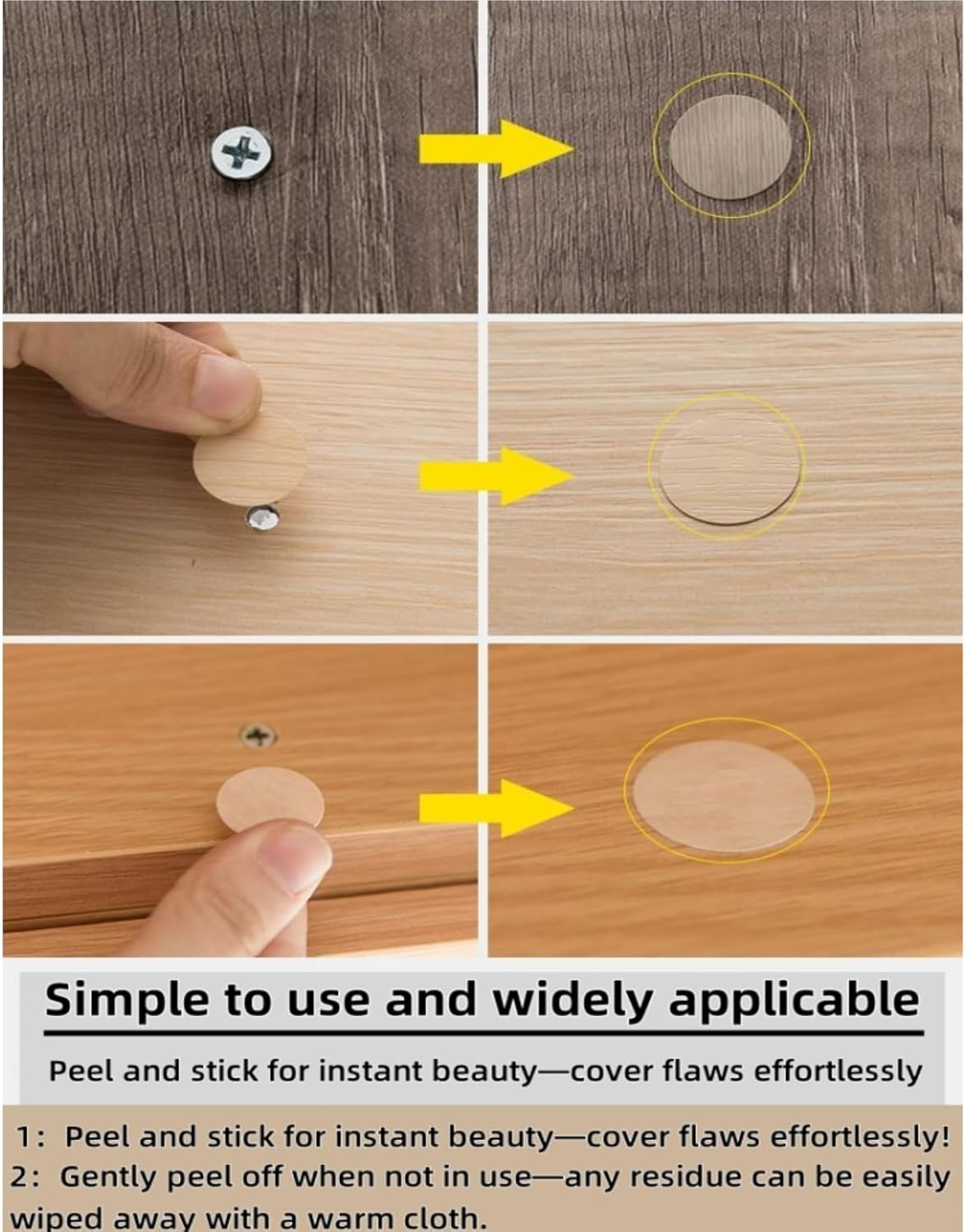 Suytvenxau Screw Hole Stickers Self Adhesive, 162 Pcs 21Mm round PVC Stickers to Cover Screws for Furniture Repair (Natural Wood) - Walnut image number 4