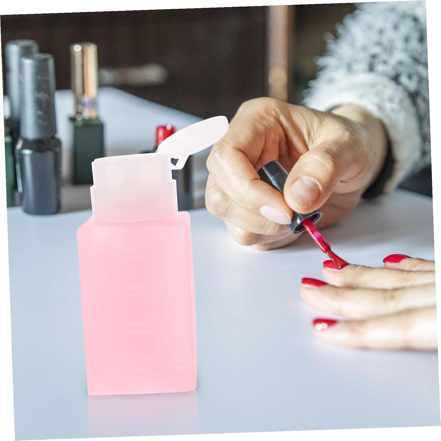 Garneck Push down Nail Polish Remover Dispenser Pump Bottle Lockable Leakproof Container for Makeup Remover and Nail Art Liquid Storage Reusable Portable Travel-Friendly image number 1
