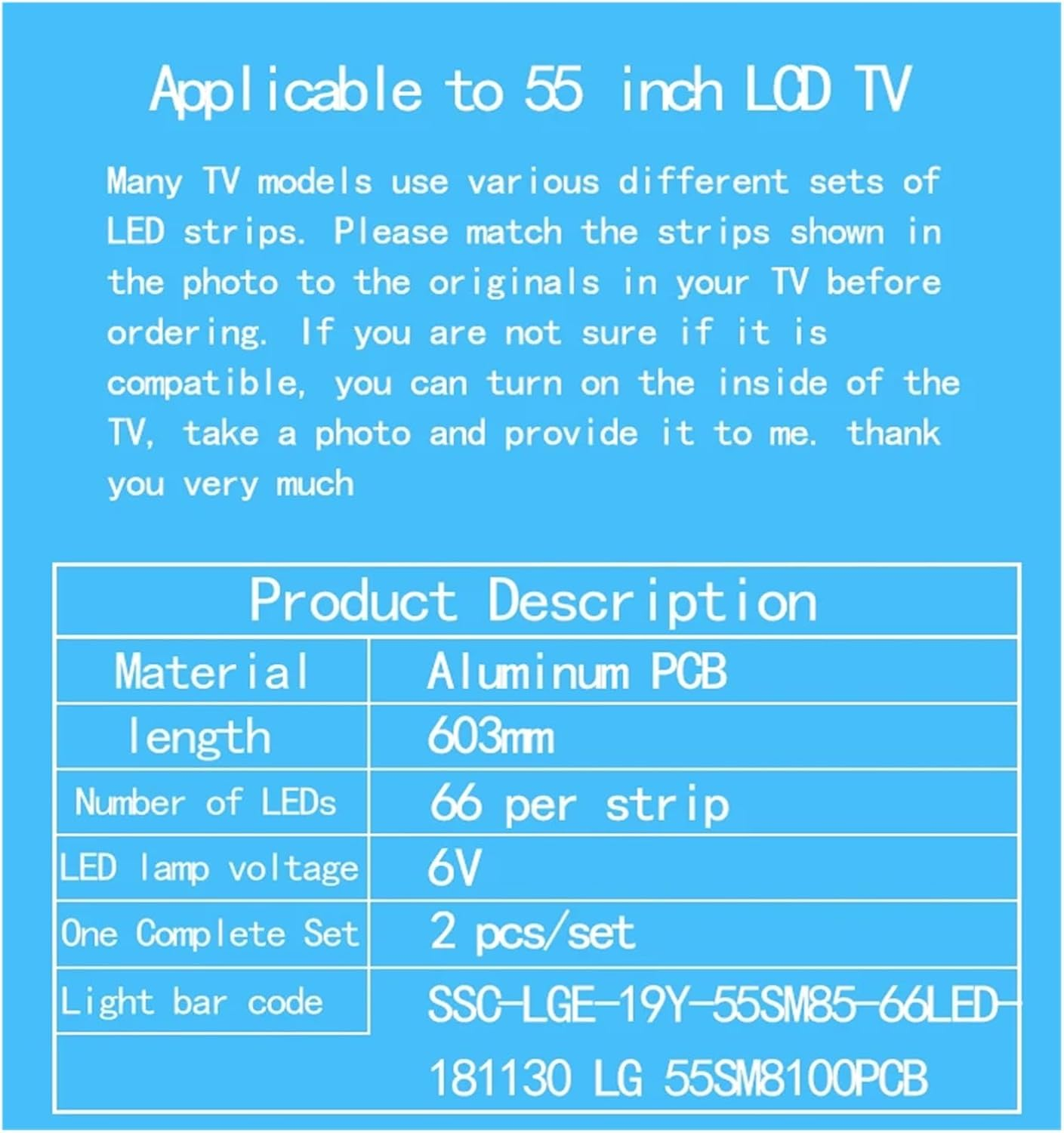 603Mm Led Backlight for LG 55 Inch SSC_LGE_19Y_55SM85_66LED_181130 55SM8100PCB 55SM8200 55SM8100PCB 55SM8600 55SM8200PLA image number 4