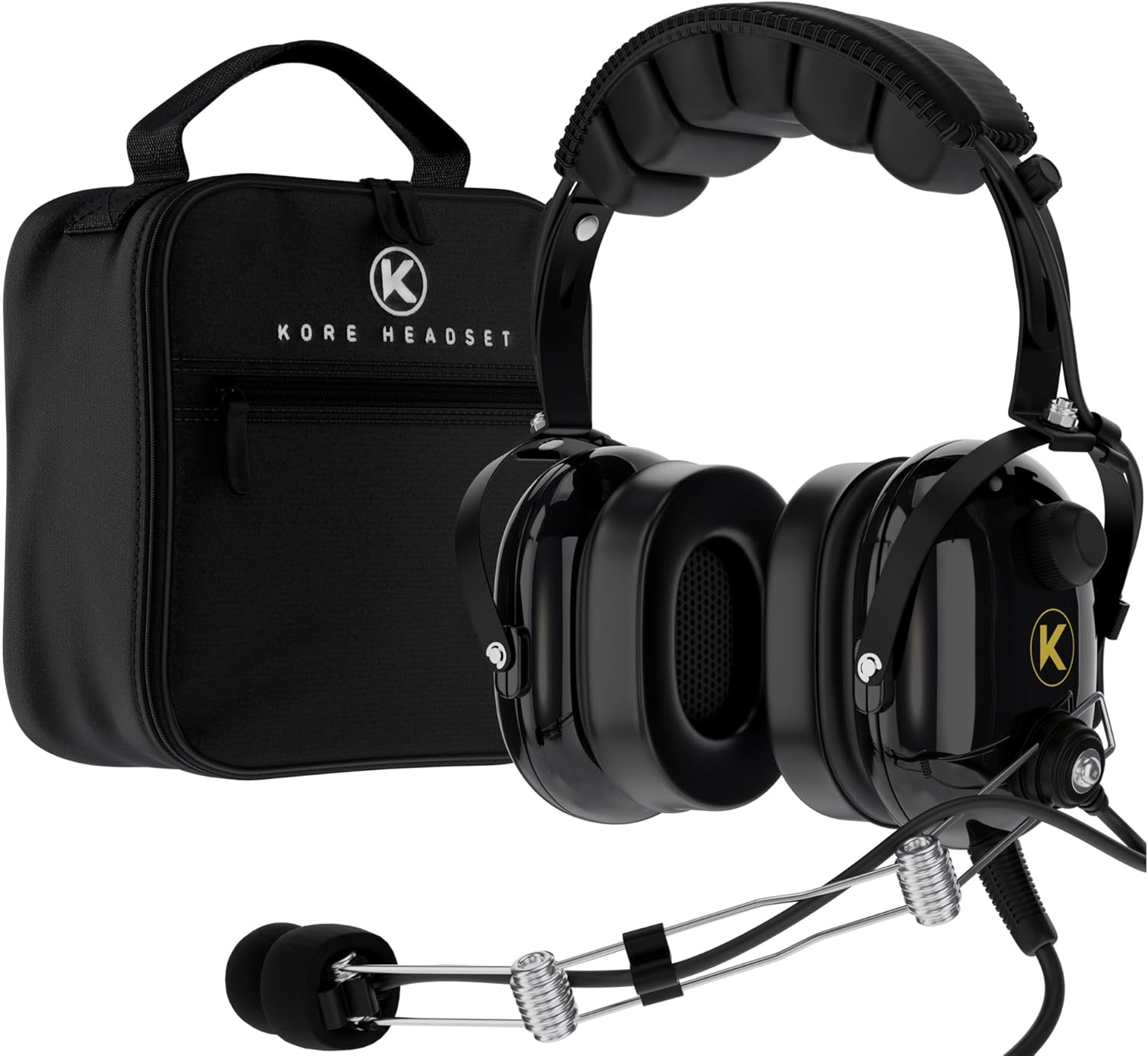KORE AVIATION P1 General Aviation Headset for Pilots | Mono, Passive Noise Reduction, Noise Canceling Microphone, Acoustic Ear Cup, AUX Port, GA Dual Plug with Headset Bag (2 Items) image number 1