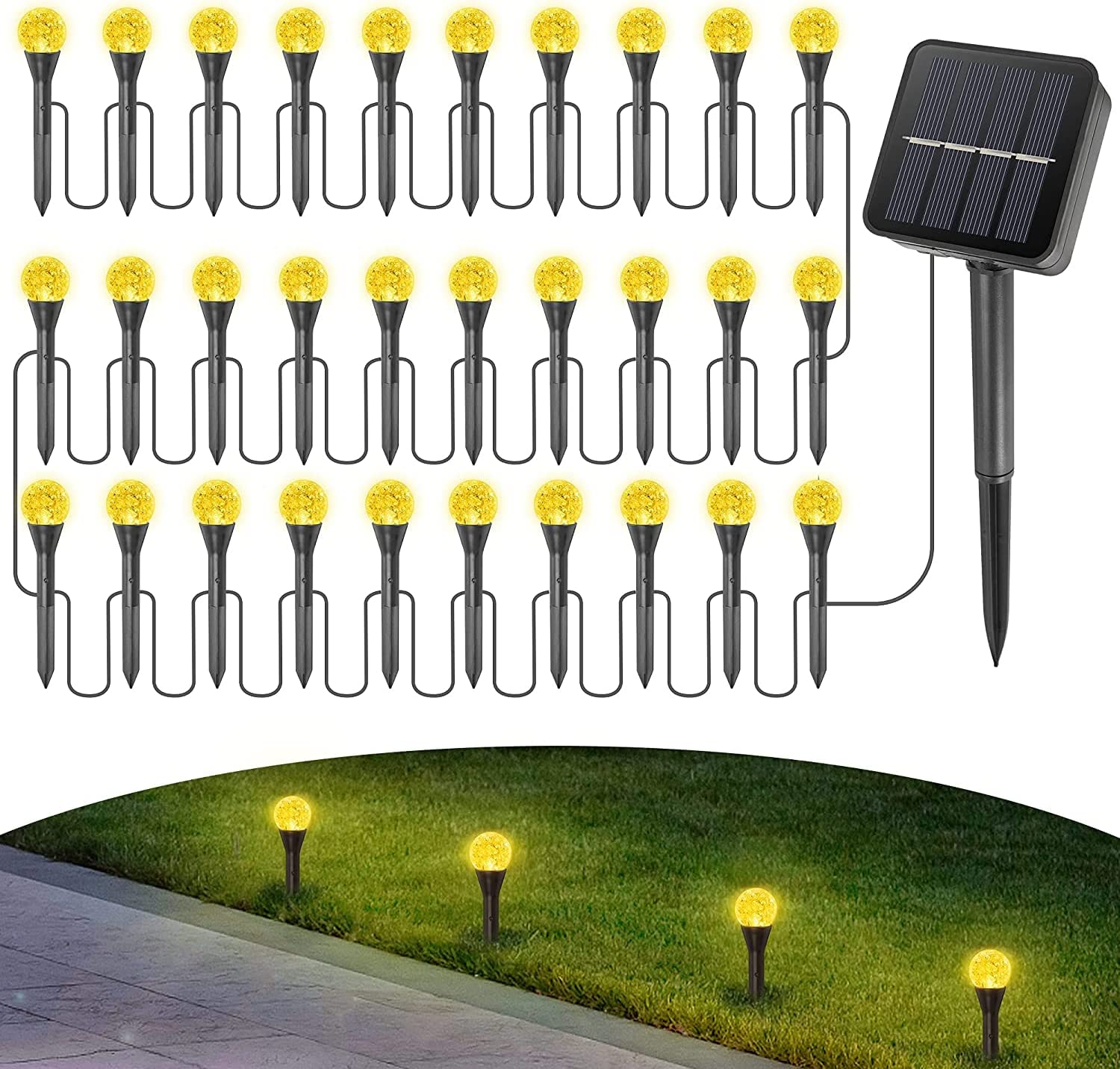 30 Pack Solar Garden Lights Outdoor, Solar Pathway Lights 8 Modes Landscape Lights Solar Powered Bubble Lights for Christmas Yard Patio Pathway Party Decor (Warm White) image number 5