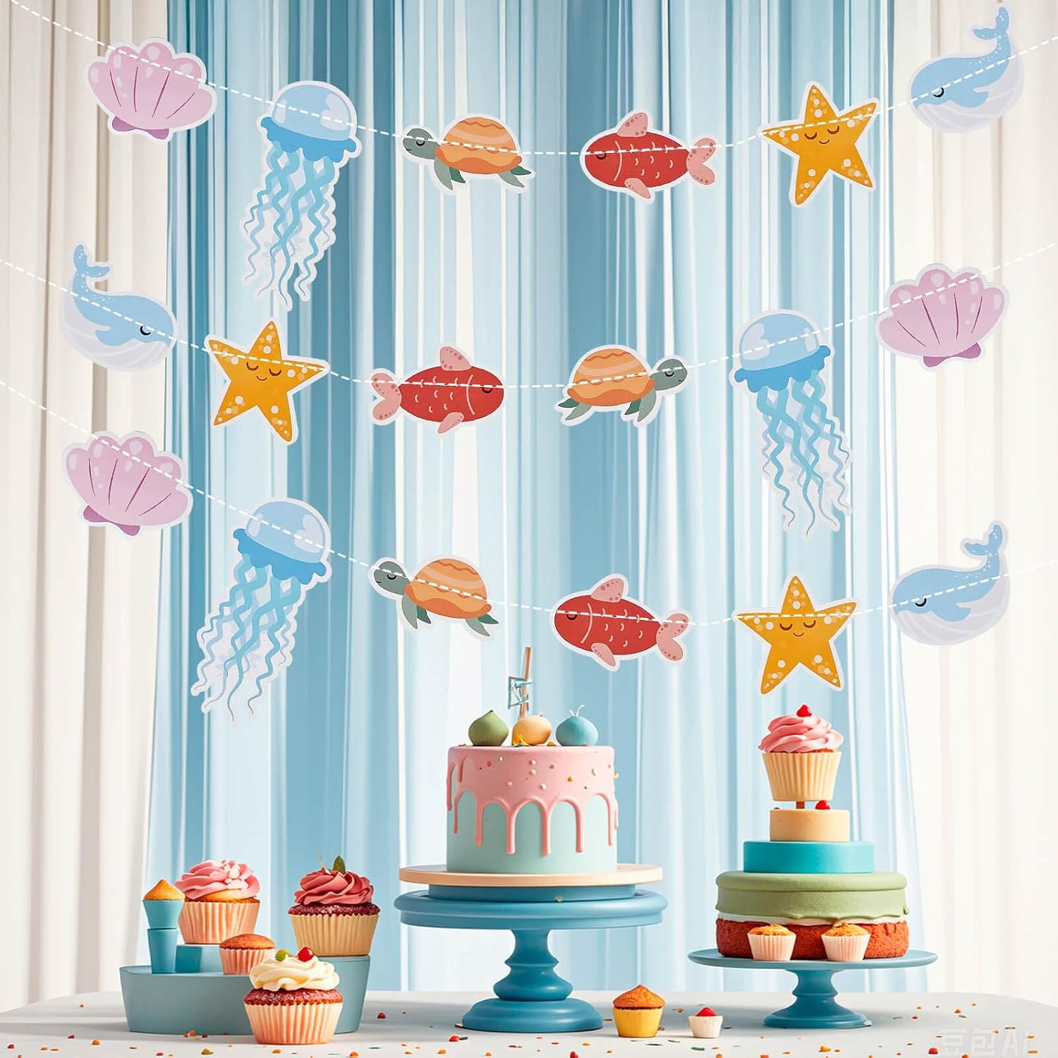 Dayker under the Sea Banner, Ocean Animals Garland, Premium Paper Ocean Theme Party Decoration for Girls Boys Birthday Celebrations, Baby Shower, Room Decor image number 6