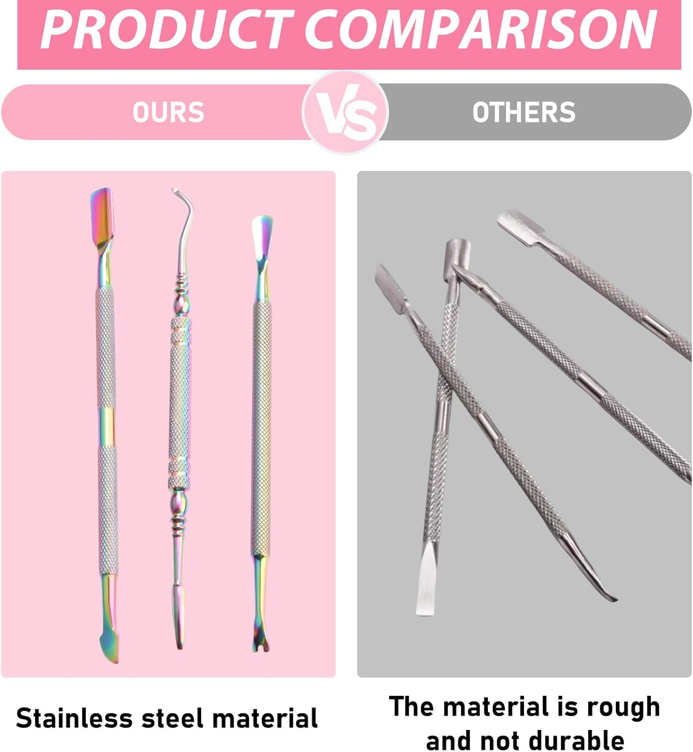 3 Pcs Cuticle Pusher, Cuticle Remover Cuticle Trimmer, Cuticle Tool Set, Double-Headed Stainless Steel Nail Pusher, Manicures & Pedicures - Nail Removal Tool (Rainbow) image number 4