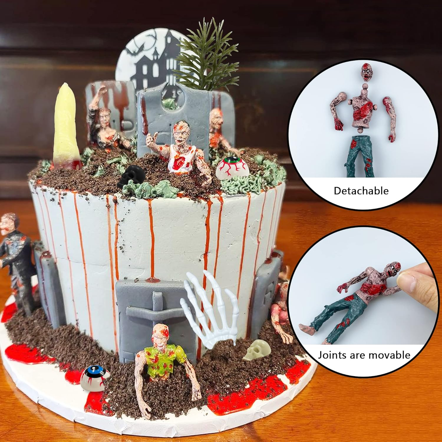 17 PCS Zombie Cake Decoration Toppers and Figures - Themed Party Decorations for Birthday and Wedding Cake image number 2