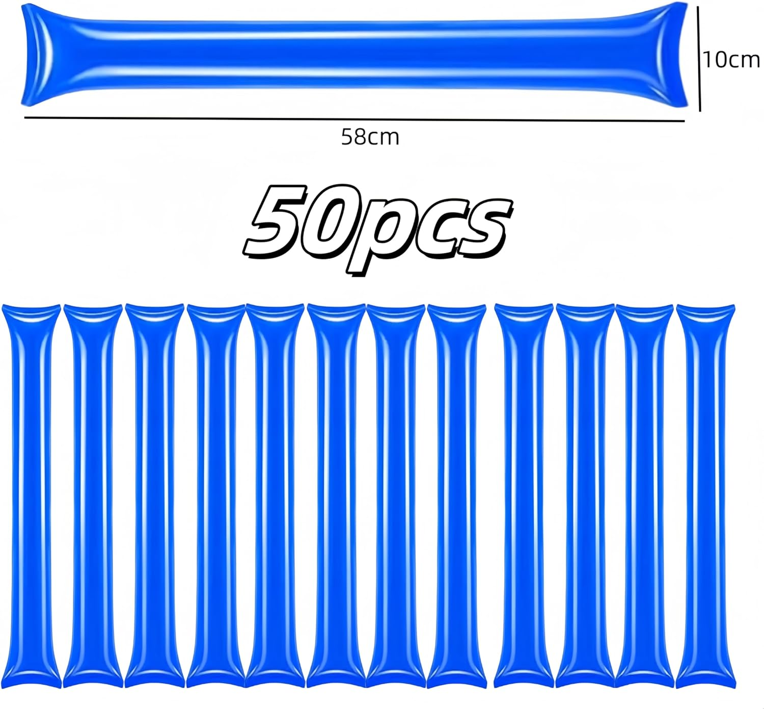 Ai-Oumleef Cheering Stick,50Pcs Thunder Sticks,Boom Sticks,Thicken Cheersticks Inflatable Thunder Sticks Cheering Stick Clapper for Sports Games Birthday Party Supplies Wedding Concert Balloon(Blue) image number 2