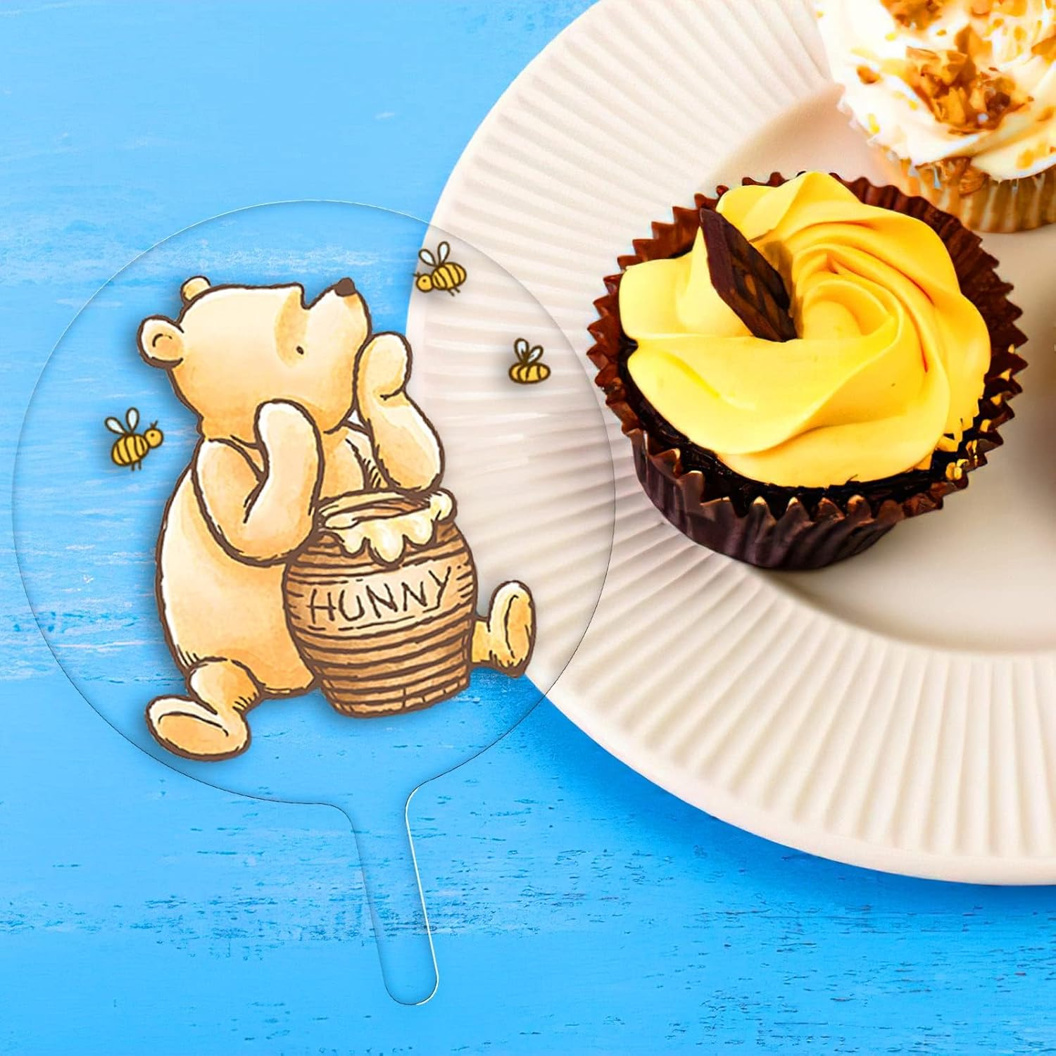 Winnie Cake Topper Welcome Baby Acrylic 5Inch Cake Toppers Cupcake Toppers Classic the Pooh Baby Shower Decorations Winnie Birthday Party Supplies image number 1