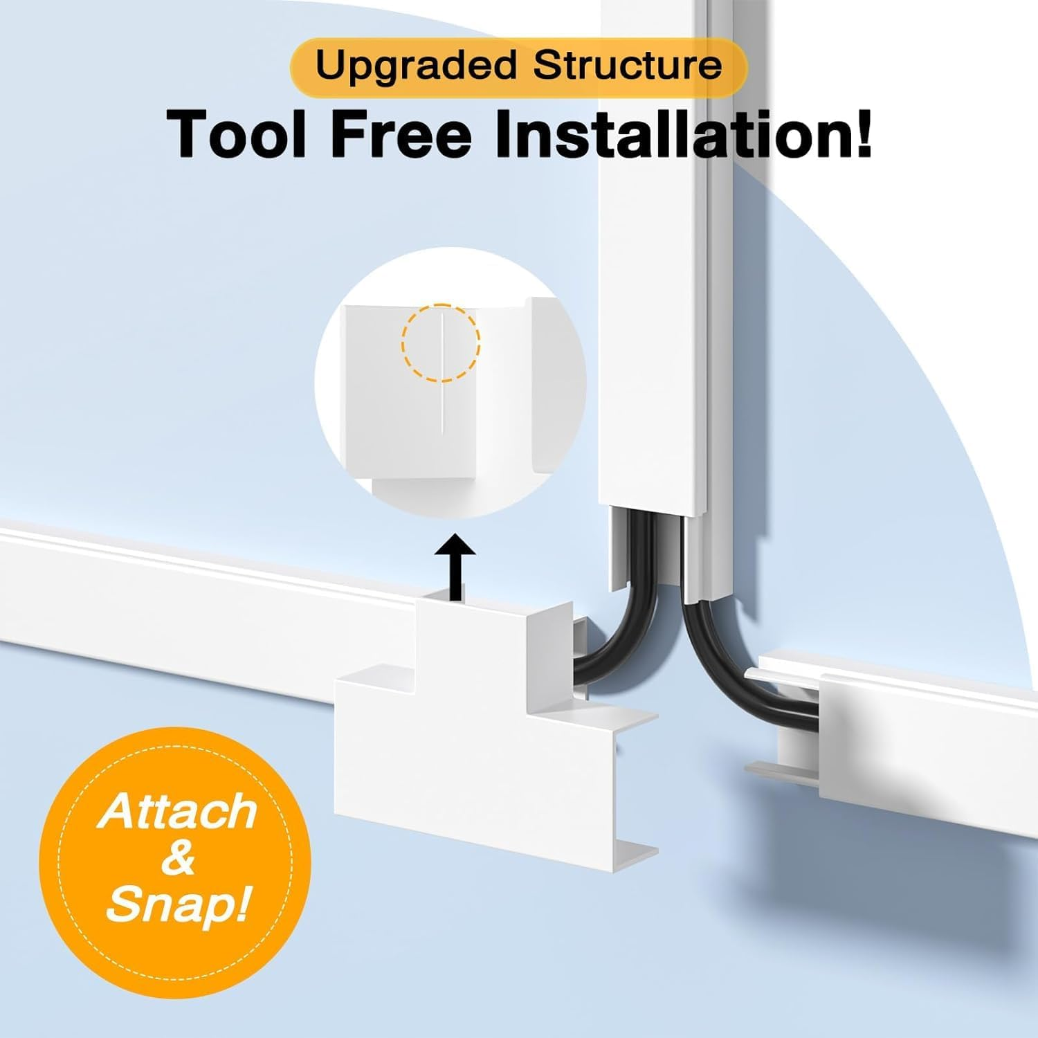 Cord Cover Raceway Kit, 157 Inch Cable Cover Channel, Paintable Cord Concealer System, Cord Wires Hider, Hiding Wall Mount TV Powers Cords in Home Office, 10X L15.7In X W0.95In X H0.55In, White image number 4