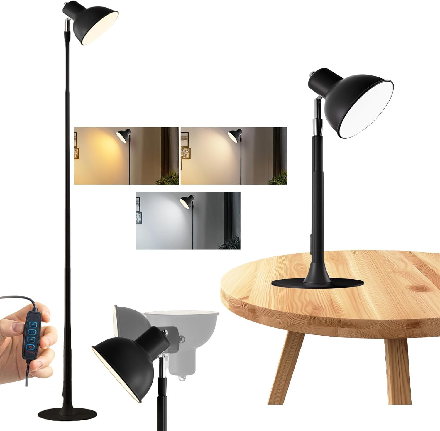 Cordless LED Metal Table Lamp, 2-In-1 Led Floor Lamp & Desk Lamp, Standing Lamp with Adjustable Reading Lights, USB Rechargeable Tall Lamps Bedside Lamp with 3 Color Modes & Stepless Dimmable image number 2