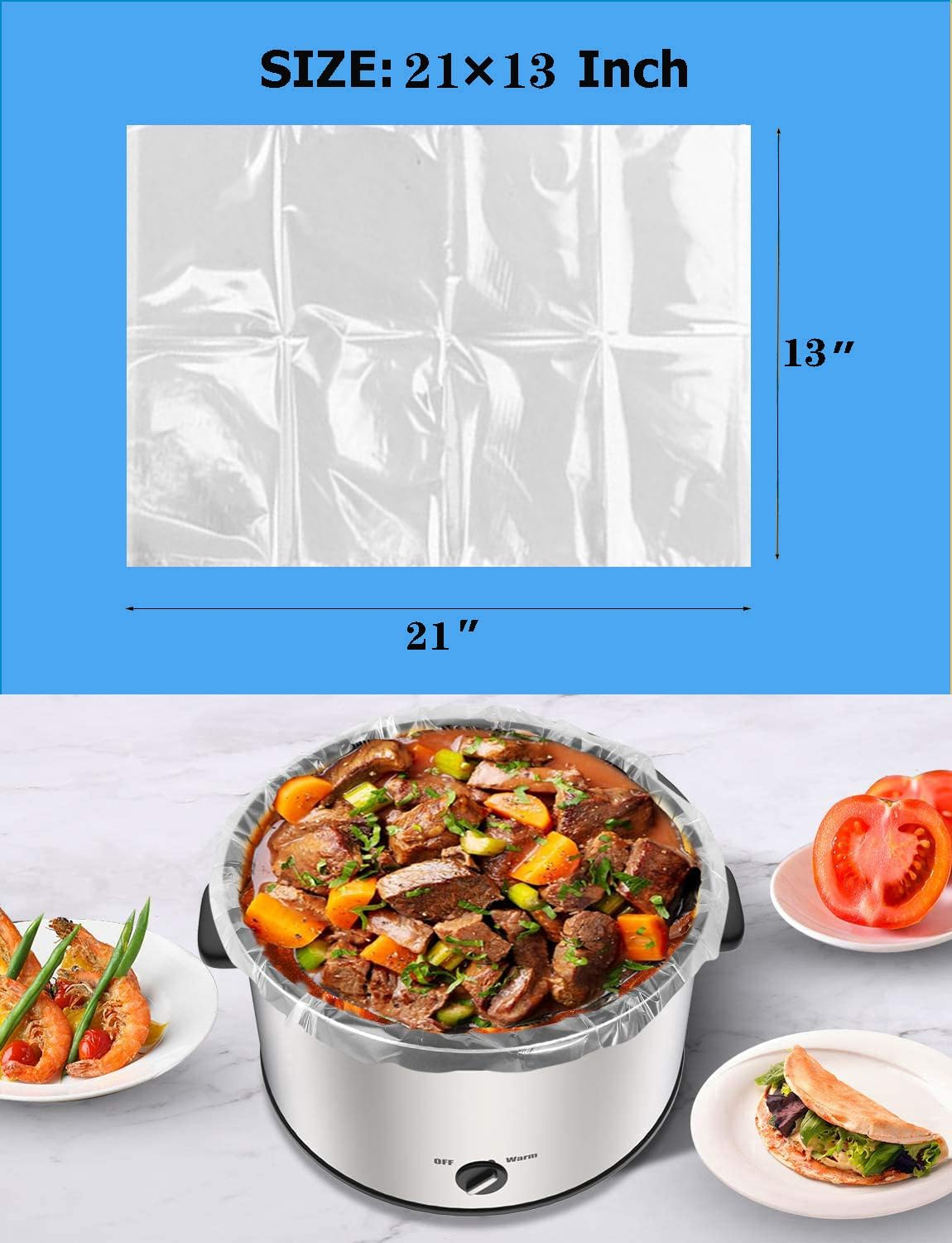 Slow Cooker Liners 13X21 Inch Large Size Thick Pot Liners Nylon Cooking Liners Fit for 3-8QT Oval & round Pot (10Bags 1Pack) image number 3