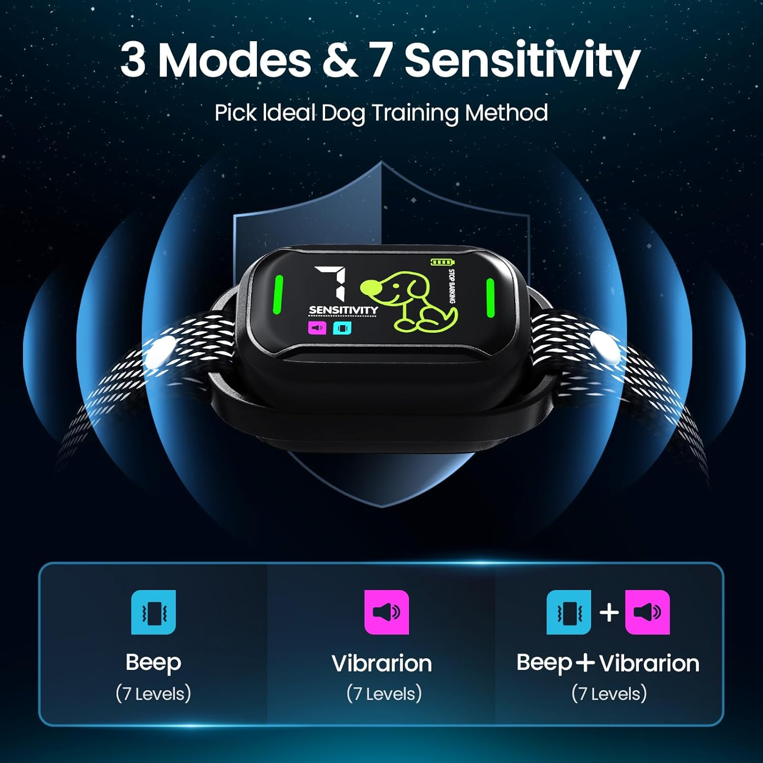 Dog Bark Collar, Rechargeable anti Bark Collar with Adjustable Sensitivity and Intensity Beep Vibration Bark image number 4