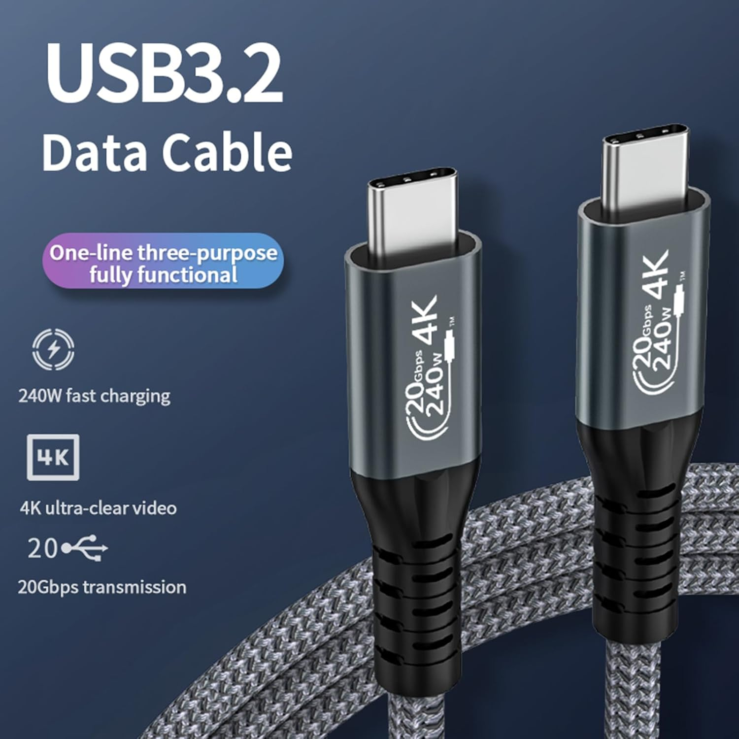 240W USB C to USB C 3.2 Gen2 Cable Fast Charging 20Gbps Data Sync 4K@60Hz Video Output Compatible with USB-C Monitor, Macbook Pro M4, Ipad Air, Iphone 16 Pro Max, Galaxy S25 Ultra-2M image number 5