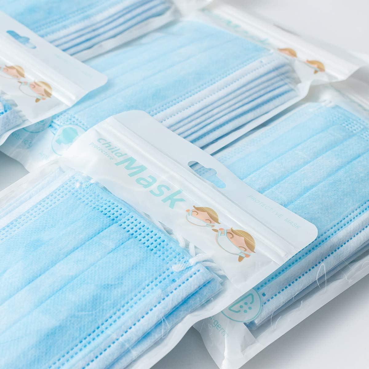 3 Layers Disposable Kids Face Mask with Nose Clip, Non-Woven Fabric, Breathable, Anti-Dust, Protective PPE, Mouth Cover, Safe, Premier Product, Soft and Comfortable for Unisex Children (50PCS, Blue) image number 5