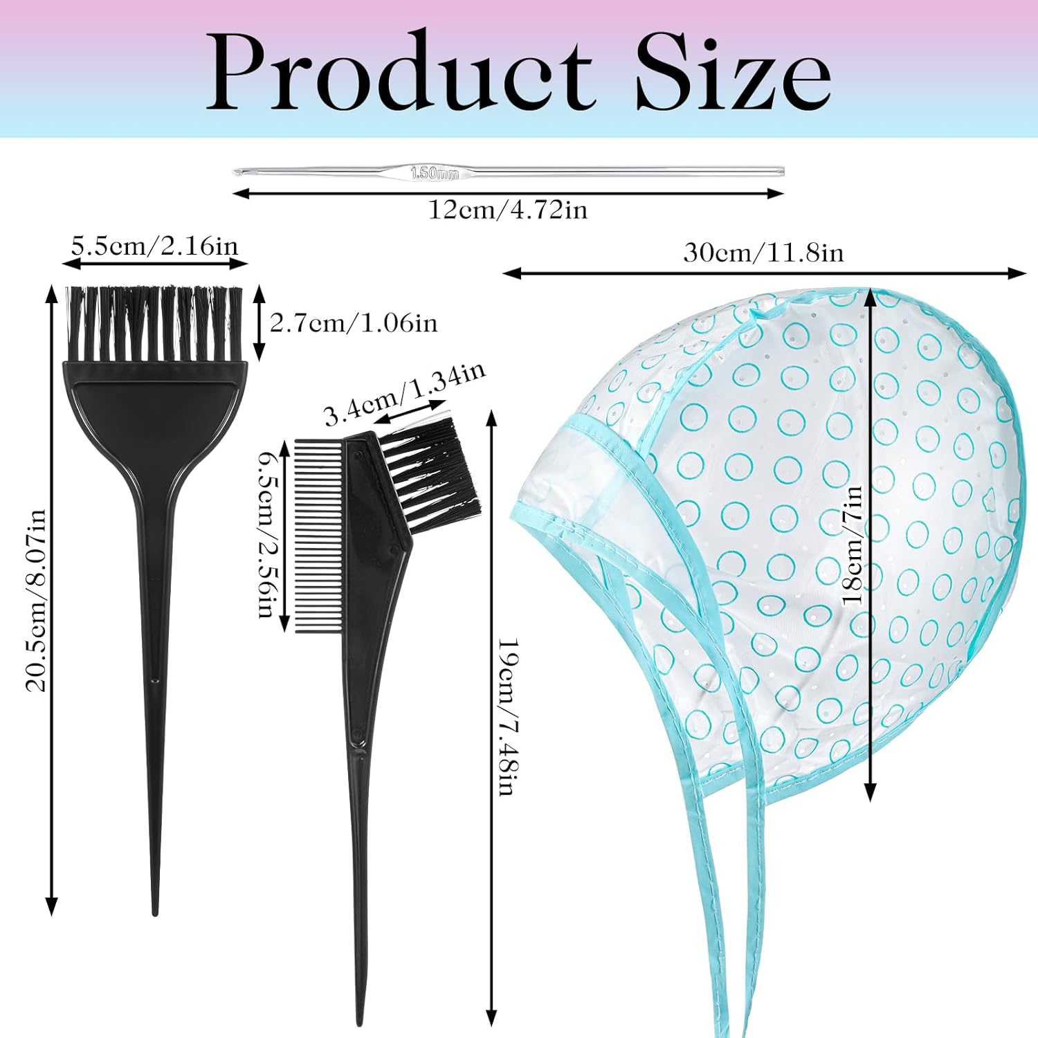 Oruola 3Pcs Highlight Caps for Hair,Highlight Cap Kit,Highlight Cap with 3 Metal Hook and 2 Hair Dye Comb & Brush for Salon Hair Dyeing Hairdressing and DIY Dyeing Hair,Highlighting Cap Blue image number 4