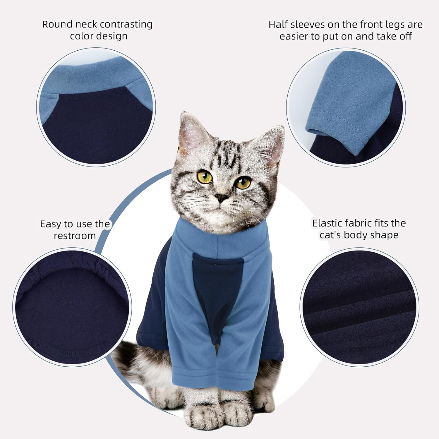 DENTRUN Cat Jumper, Cat Sweater, Cat Fleece, Cat Warm Coat, Cat Pajamas, Hairless Cat Outfit, Cat T Shirt, Cold Weather Cat Pullover,Cat Cloth image number 3