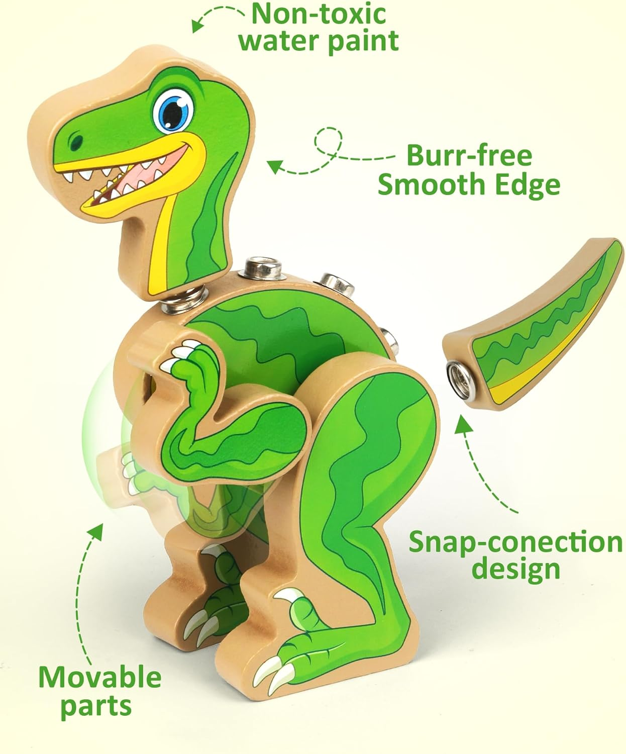 Coogam Build Your Own Dinosaurs Toy, Snap Together Building Dinosaurs Playset, Wooden STEM Take Apart Dinosaur Builder, Fine Motor Building Toy for 3 4 5 Years Old Kids image number 6