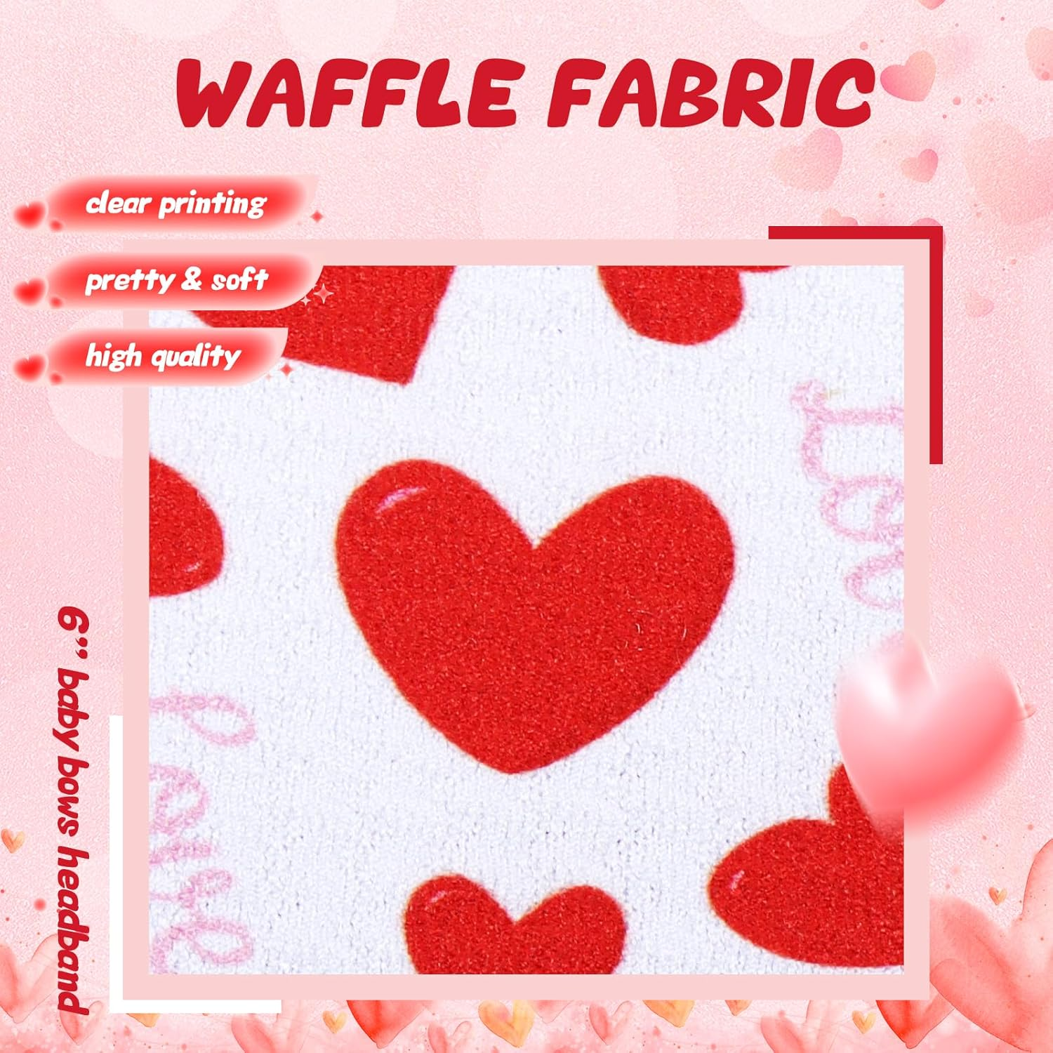6'' Large Baby Bow Headbands for Girls Waffle Tied Bow Hairbands Handmade Ctue Red Love Heart Head Wraps Hair Accessories for Girls Infant Toddlers Kids 2Pcs - 0-Id-Red,Gradient image number 2