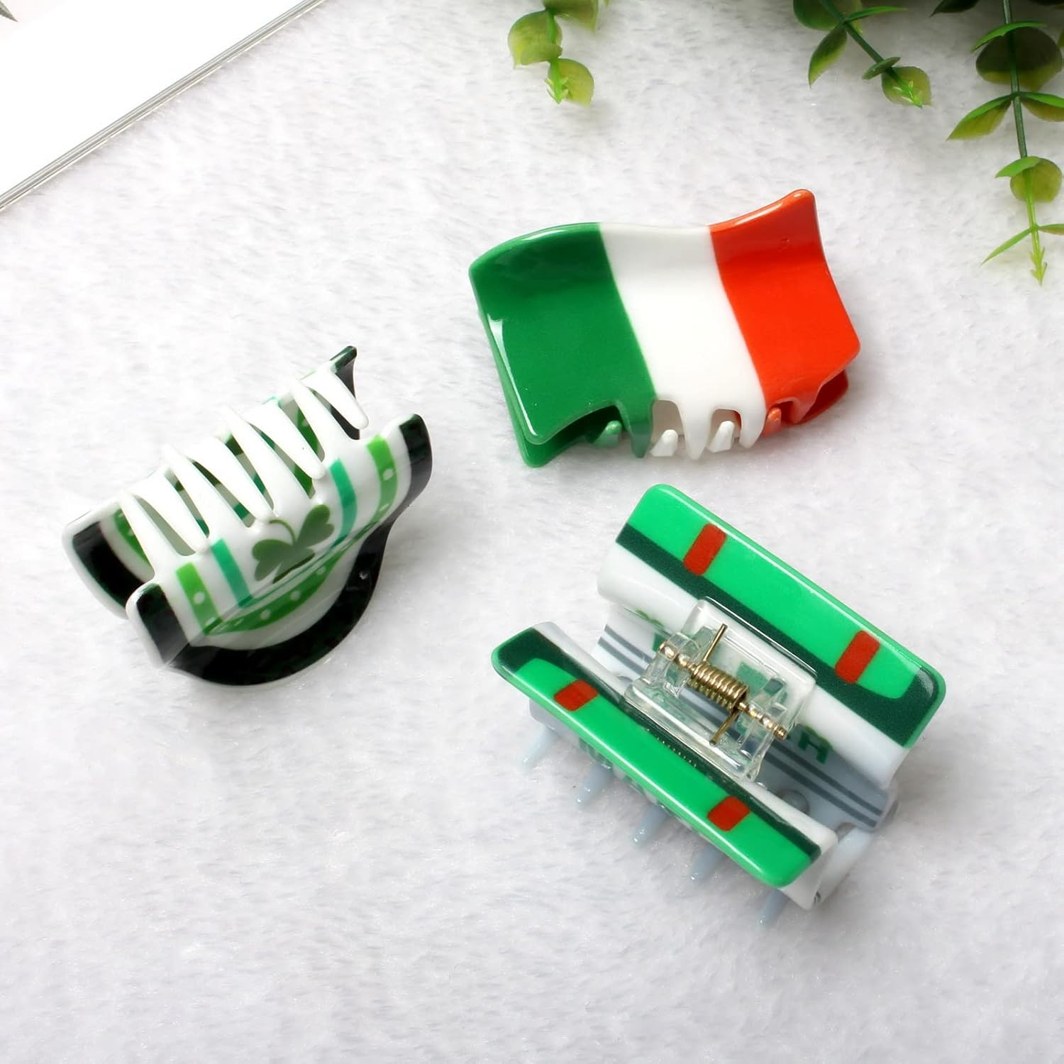 6PK Irish Day Hair Accessories for Girls Green Claw Clips for Women Cute St Patrick&rsquo;S Day Hair Clip Green Hat Hair Claws (Color A) image number 1