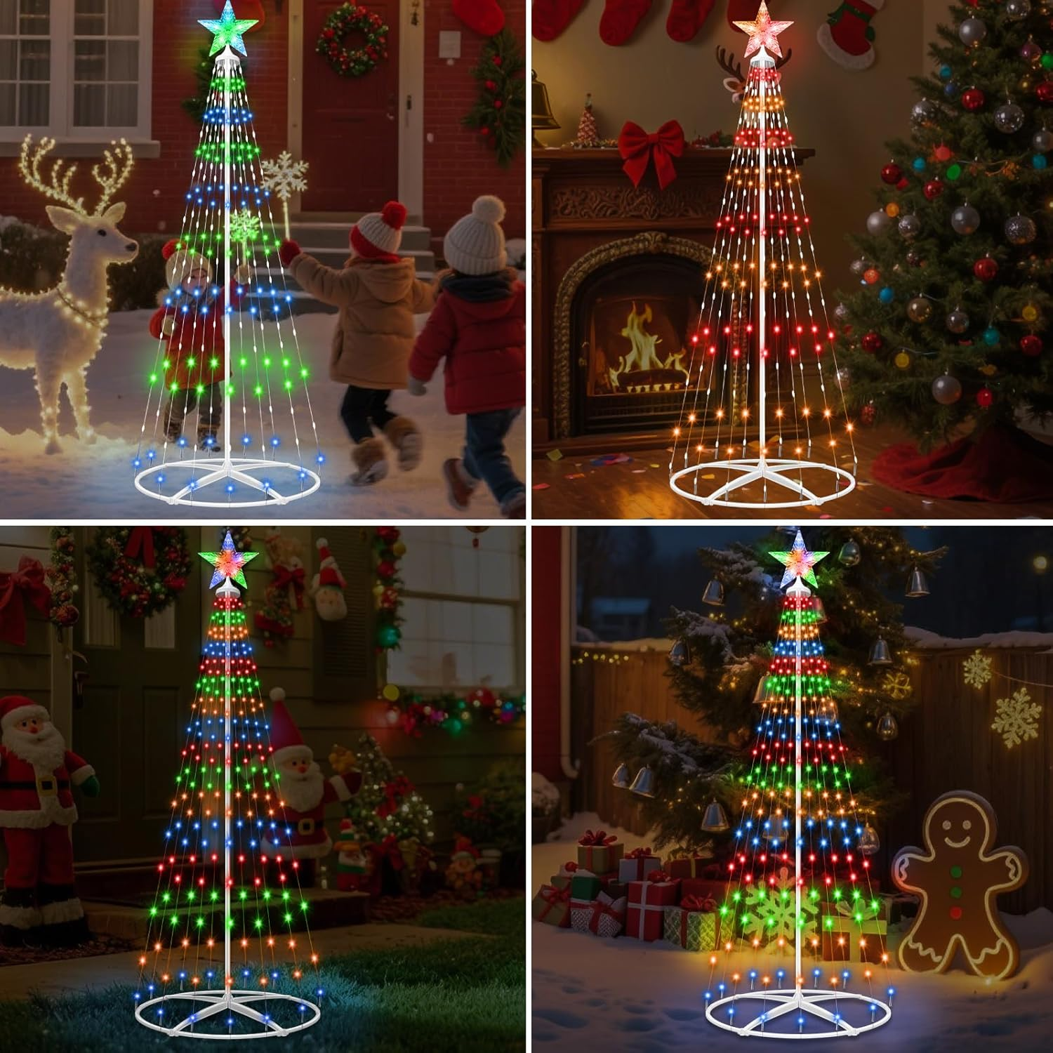 HELESIN LED Christmas Cone Tree Light with Star Topper, 1.5M 204 LED Outdoor Lightshow Christmas Tree with 8 Modes Timer Remote for Yard Patio Indoor Decorations image number 4