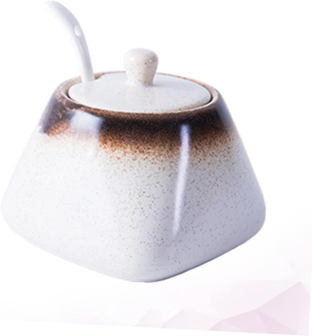 Hoement Ceramic Spice Jar for Kitchen Seasoning Organizer Practical Storage Jars Lids and Spoons for Home Cooking and Baking