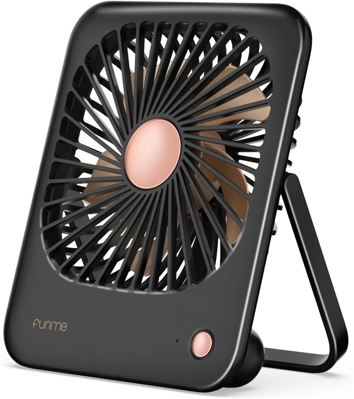 Funme&reg; Small Battery Desk Fan, Exquisite Table Fan Silent 180&deg;Foldable Portable 3000 Rechargeable Battery Powered Golden Fan Blades Strong Wind for Hot Flashes Makeup Travel Shopping Home-Black