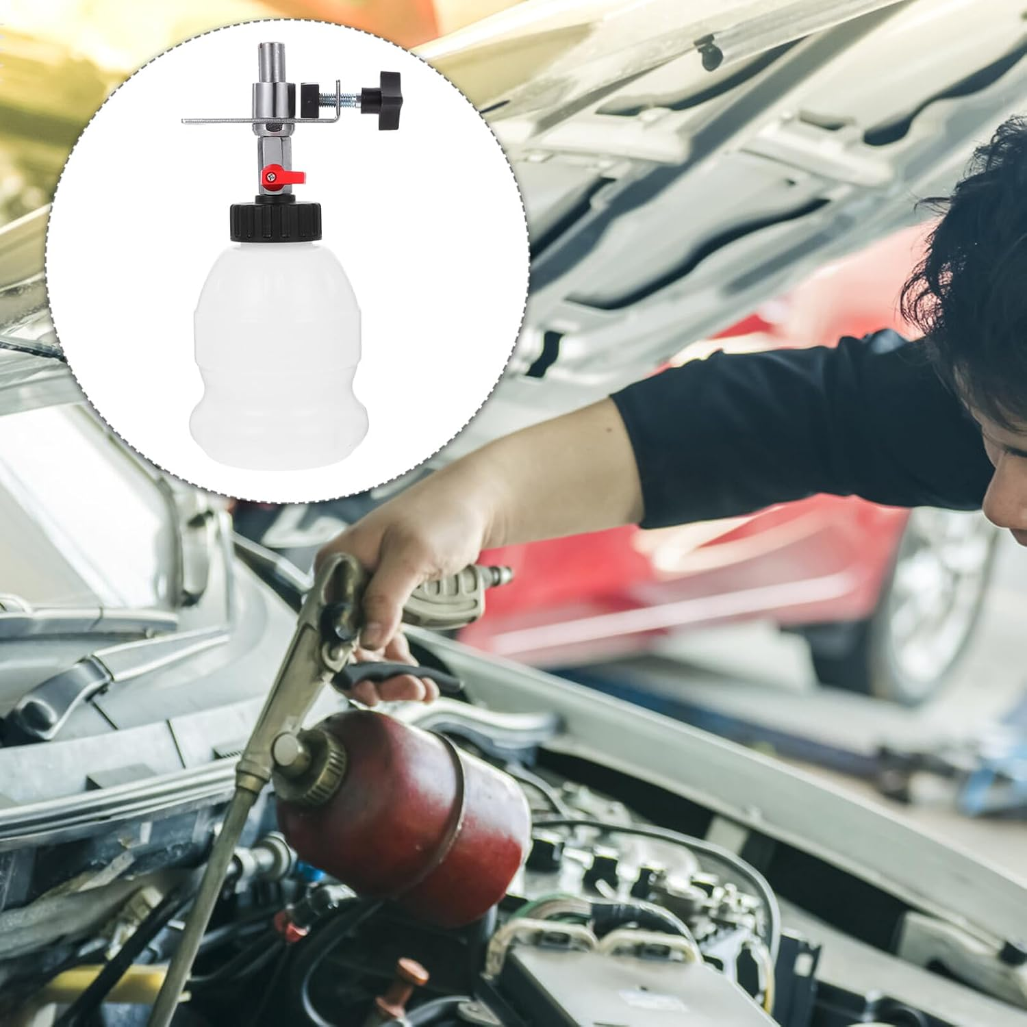 Amosfun Auto Brake Fluid Change Tool with Nozzle Lightweight Car Brake Oil Refiller Pot for Efficient Hydraulic System Filling and Fluid Extraction image number 1