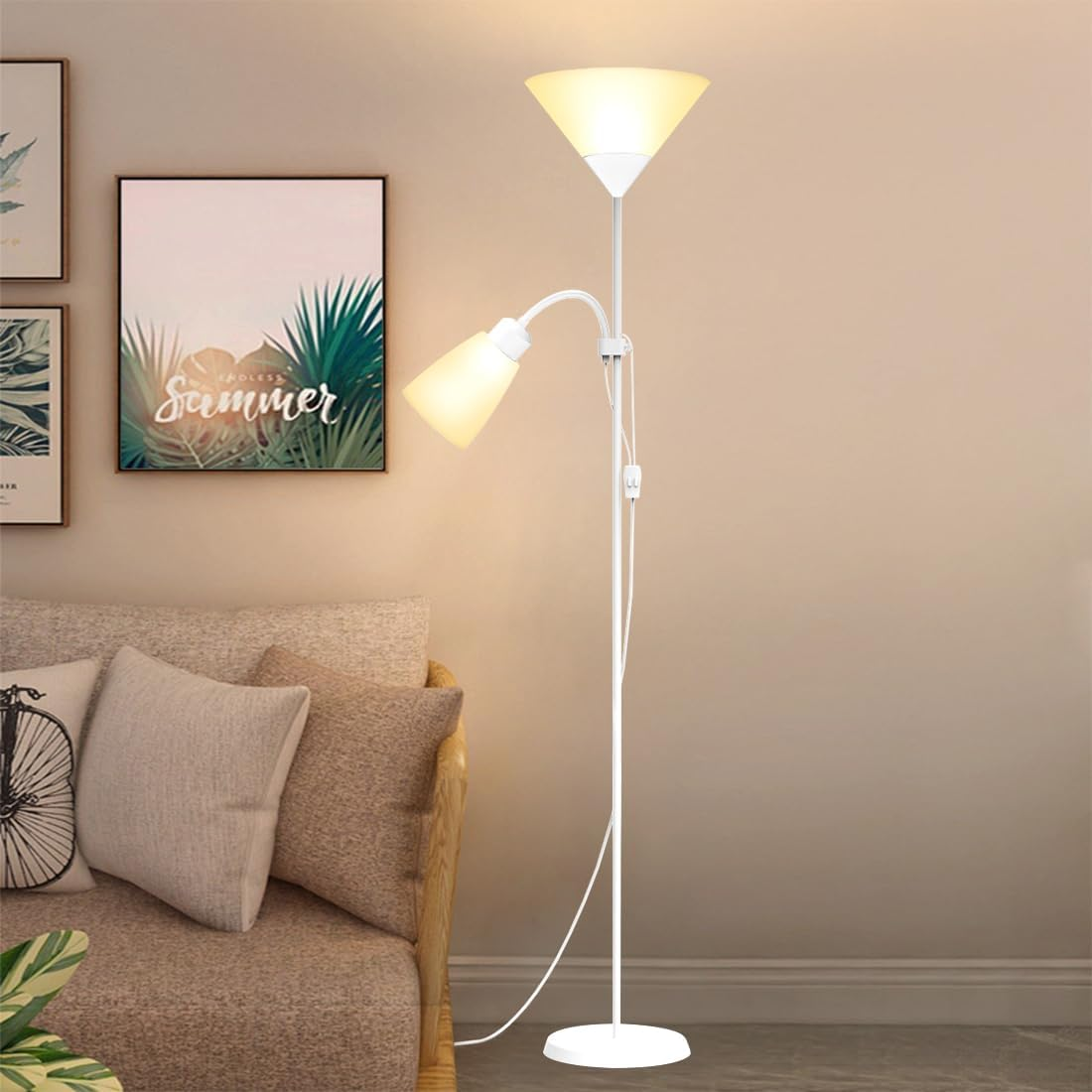 Sumkyle Floor Lamp with Double Lights, Vertical Ground Lamp with Adjustable Reading Light, Standing Light for Living Room, Bedroom, Office (Black)