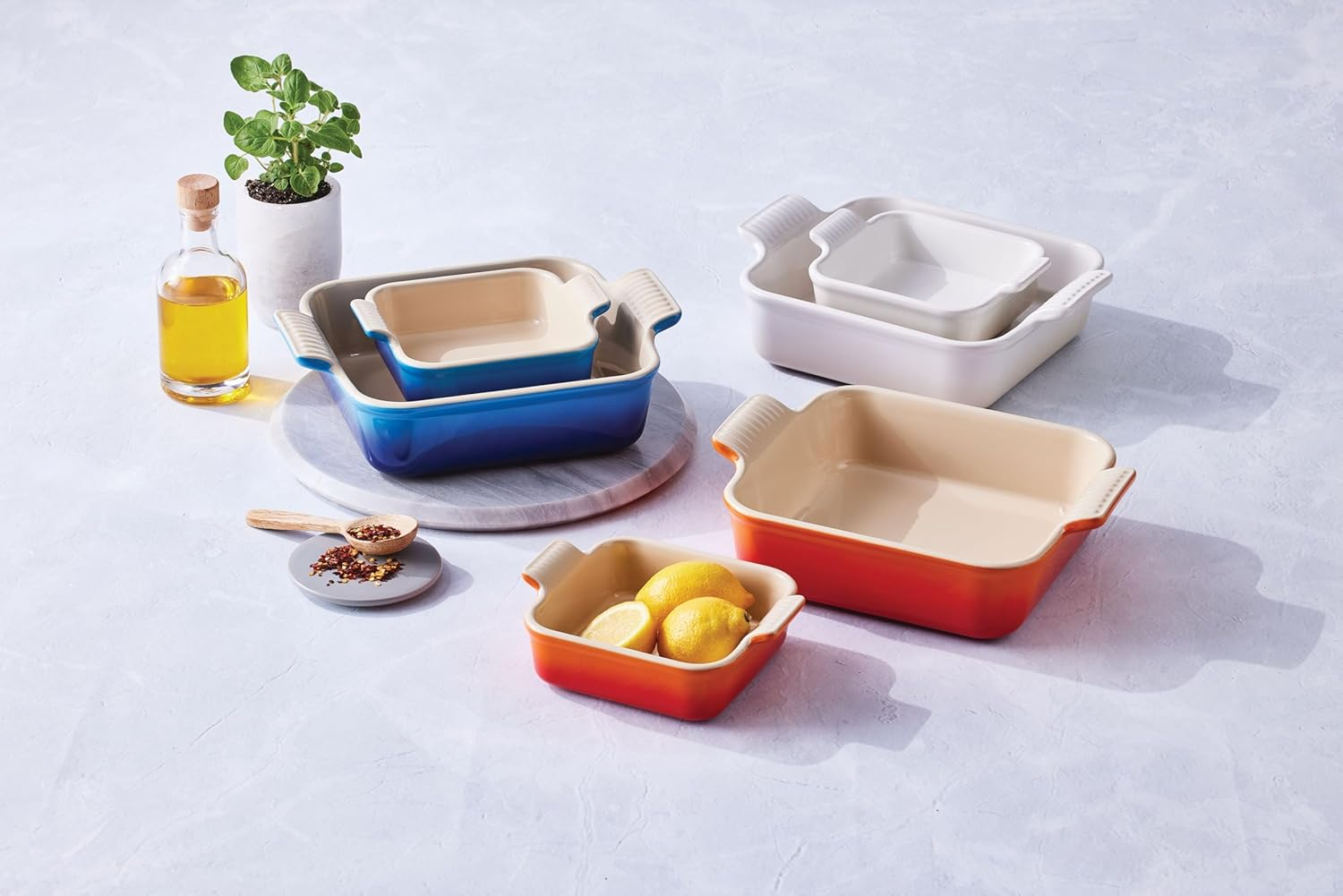 Le Creuset Heritage Stoneware Square Baking Dish (Set of 2) Azure, 13Cm and 20Cm