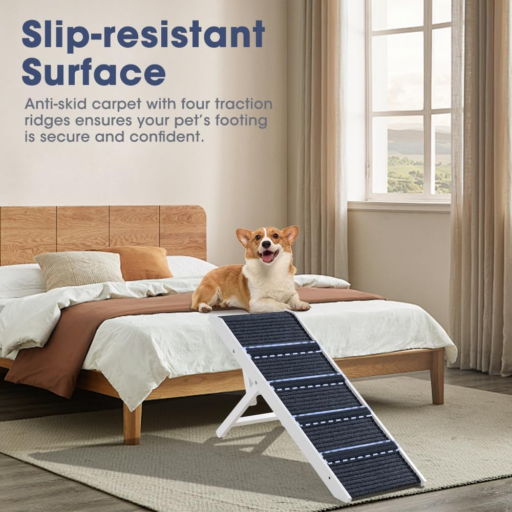 Dog Ramp for Bed for Small Medium Dogs, 90CM Long 33-45CM Adjustable Height Dog Stairs, Folding Portable Pet Ramp for Couch, Bed or Sofa, Pet Ramps with Non-Slip Carpet, White image number 3