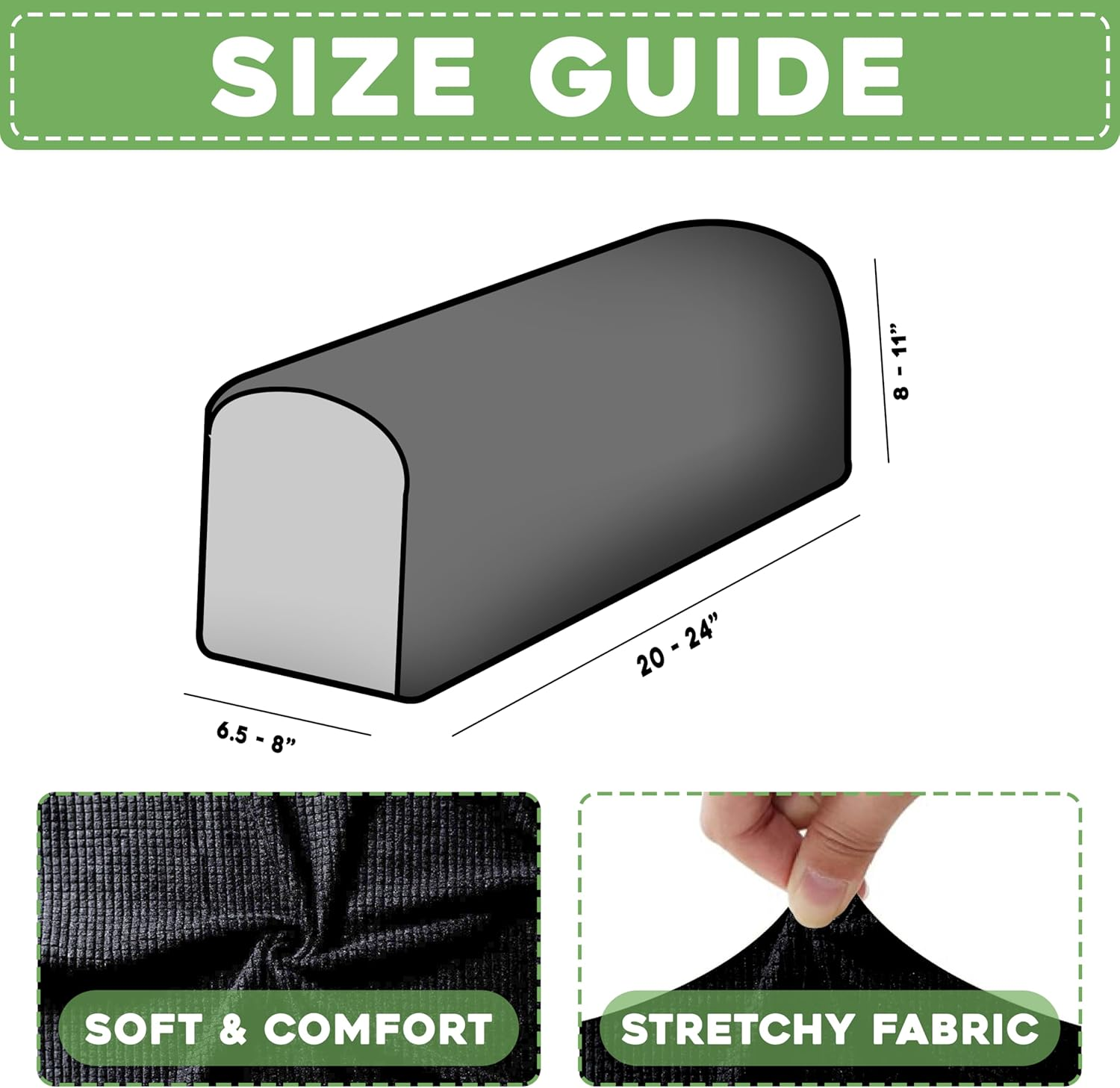 Couch Arm Covers for Chairs Stretch Armchair Cover Polyester Office Chair Armrest Covers for Sofa, Anti-Stain Arm Chair Slipcover Washable Chair Arm Covers Protectors - Black - Pack of 2 image number 3