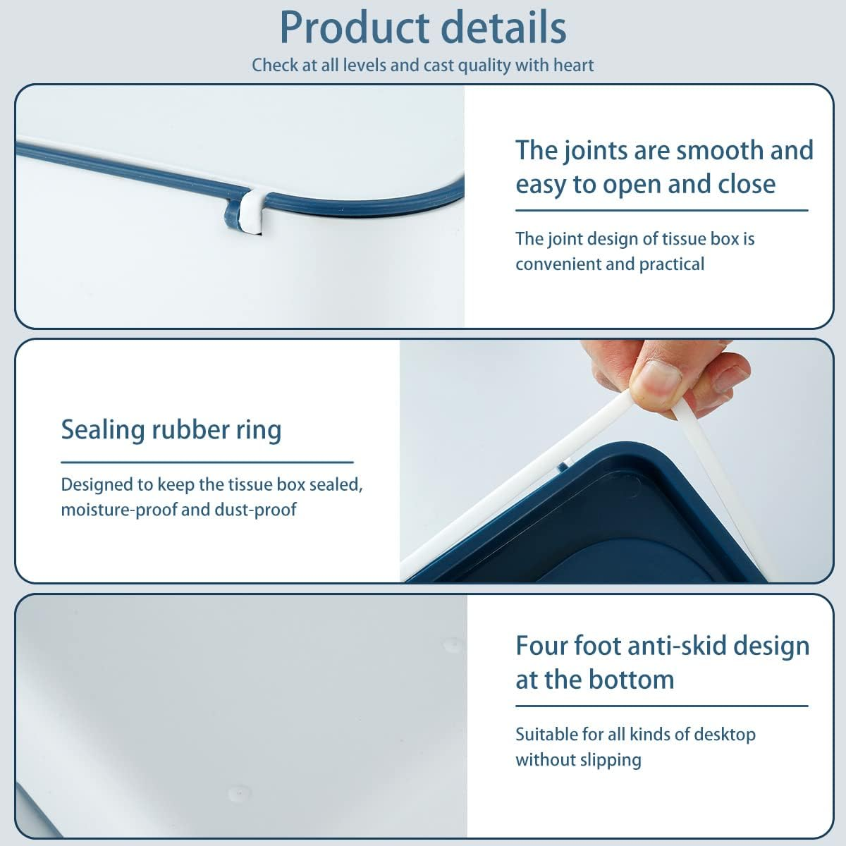 Wipes Dispenser Keeps Wipes Fresh Baby Wipe Holder Sealing Refillable Wipe Container Dustproof Tissues Wipes Case with Lids for Home Bedroom Nursery Room Car Office Bathroom (Dark Blue) - Dark Blue image number 2