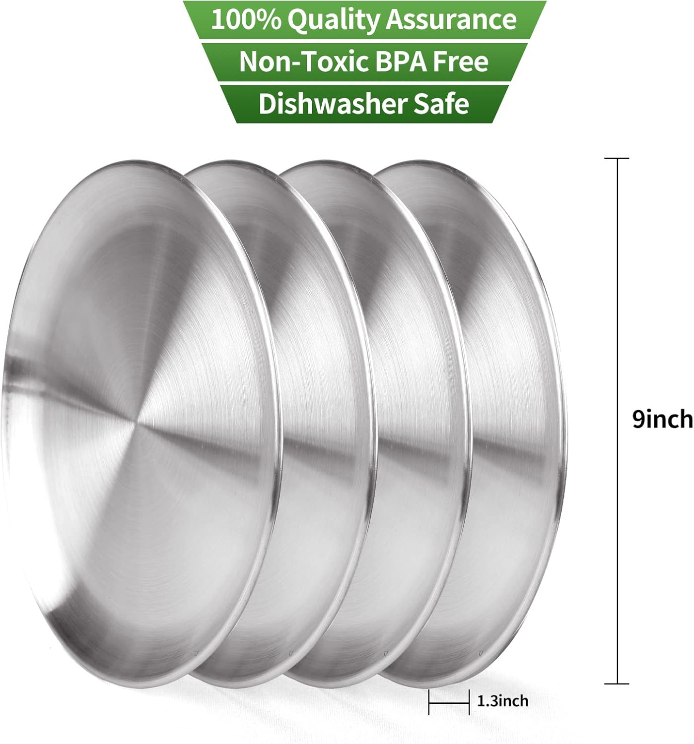 4-Piece 9" Stainless Steel Plates, Metal round Dinner Dishes for Adults, Reusable and Dishwasher Safe, Serving Camping Salad Plate for Home, Outdoor Camping, Snack and BBQ image number 3