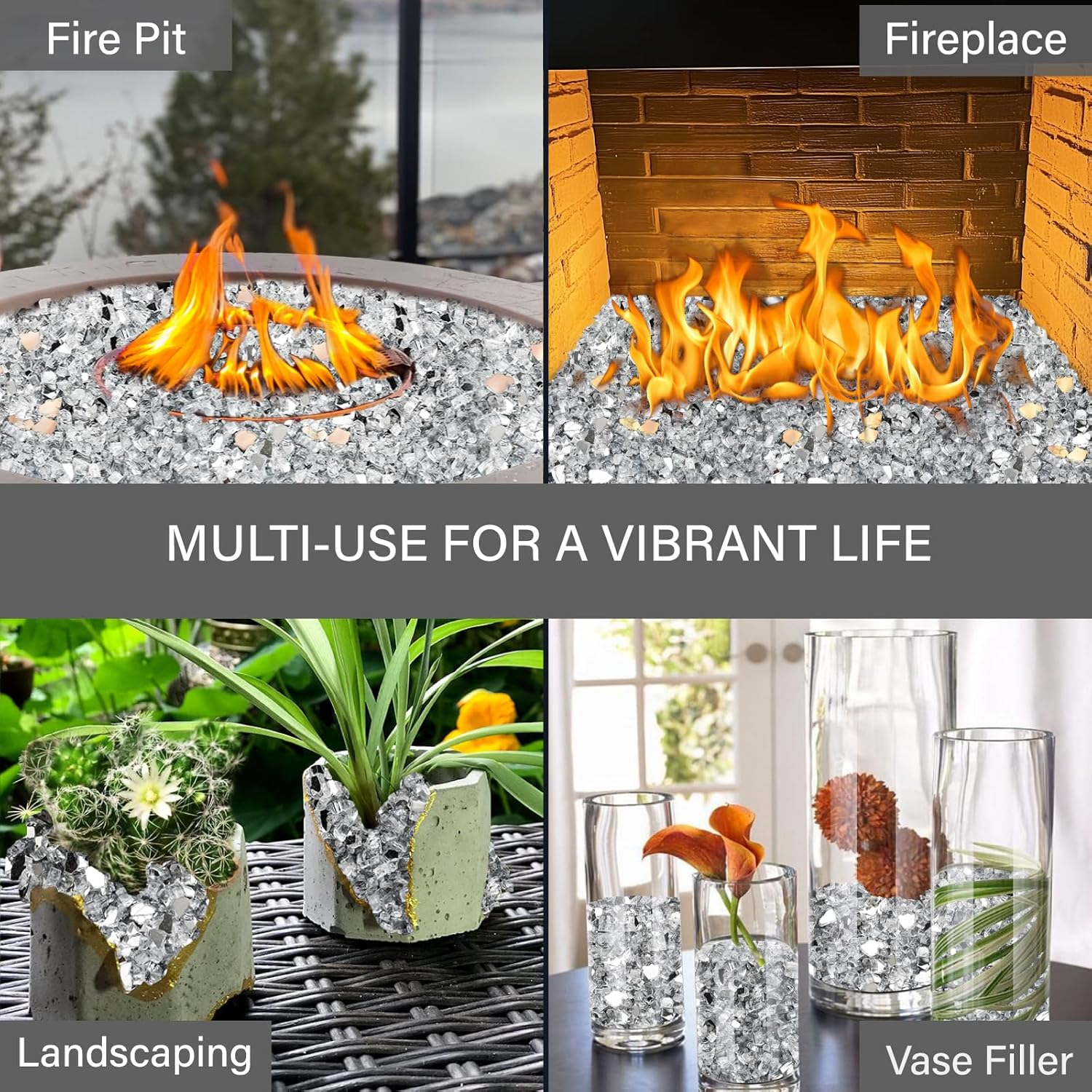 NUPICK 5 Pound Fire Glass, 1/4 Inch Reflective Fire Pit Glass, Tempered Firepit Glass Rock for Propane or Natural Gas, Glass Rocks for Fire Pit Table, Fireplace Glass for Landscaping, Clear image number 3